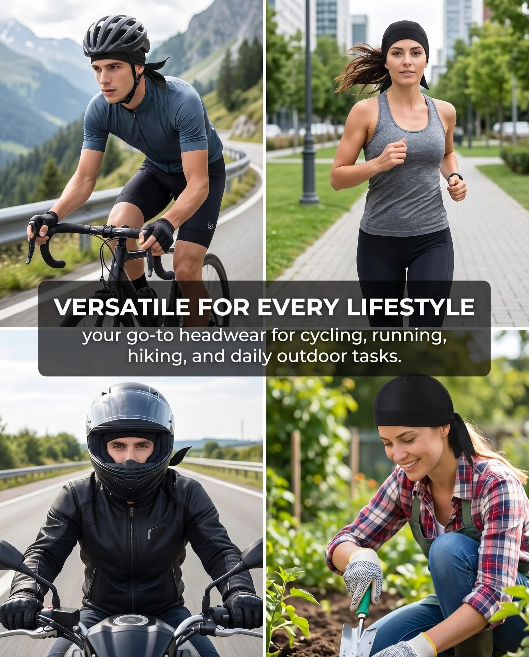 Gorro Bandana Ciclismo Negro Hombre Mujer, Bandana Hombre, Pañuelo para la Cabeza, Pañuelo Cabeza Elástico Transpirable Absorbe Sudor, Protección UV Deporte Moto Casco Running(negro)