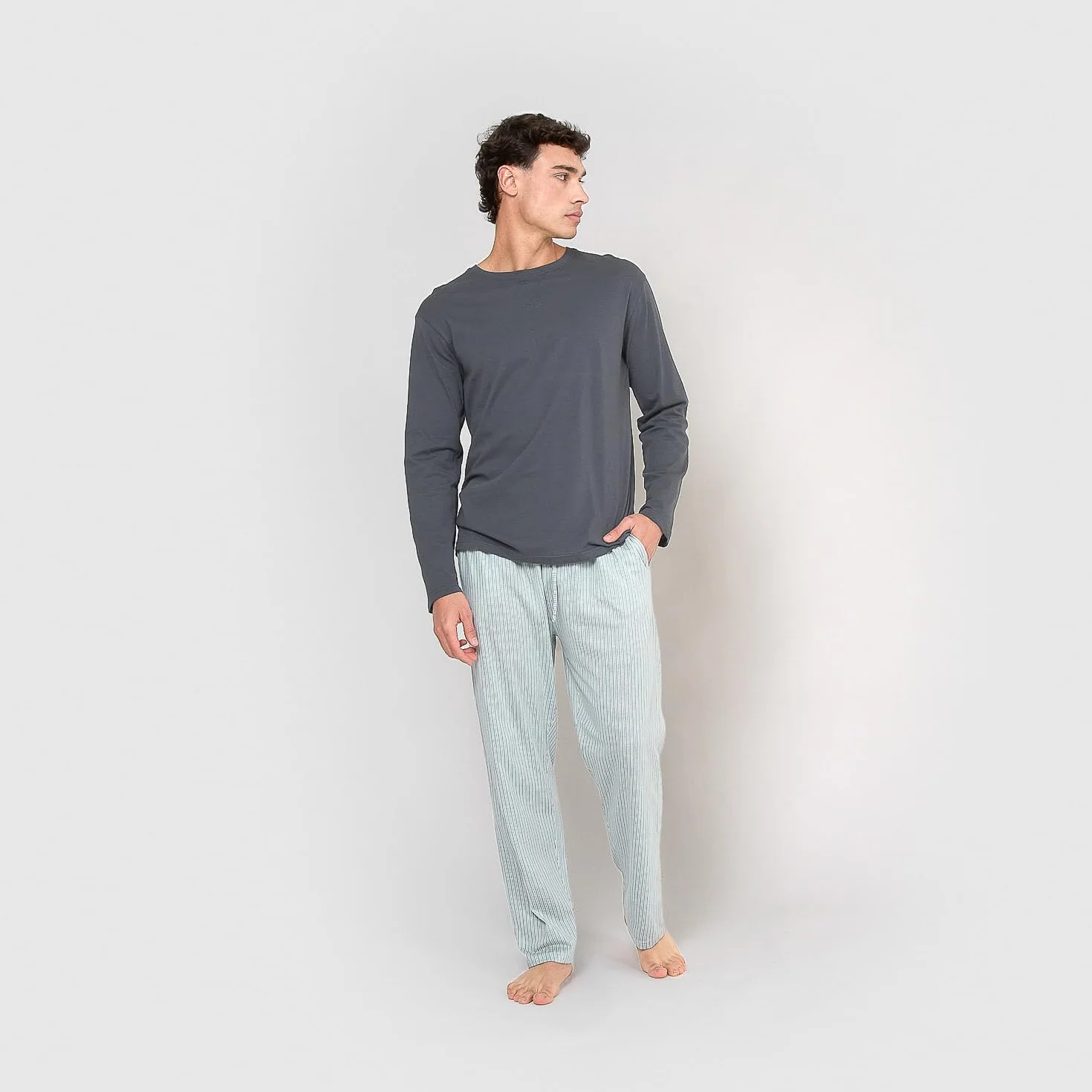 TRAMAS+ Pijama de Hombre Largo,100% Algodón, con Manga Larga y Pantalón Largo, Conjunto de Ropa para Dormir Entretiempo