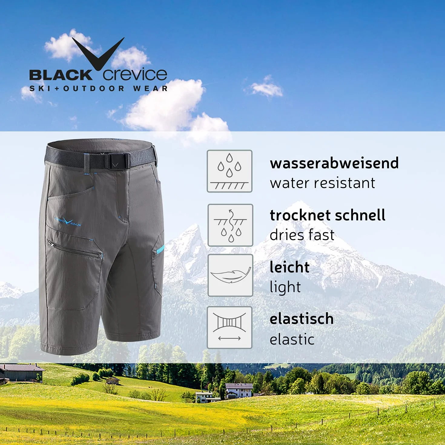 Black Crevice - Pantalones Cortos de Trekking para Hombre
