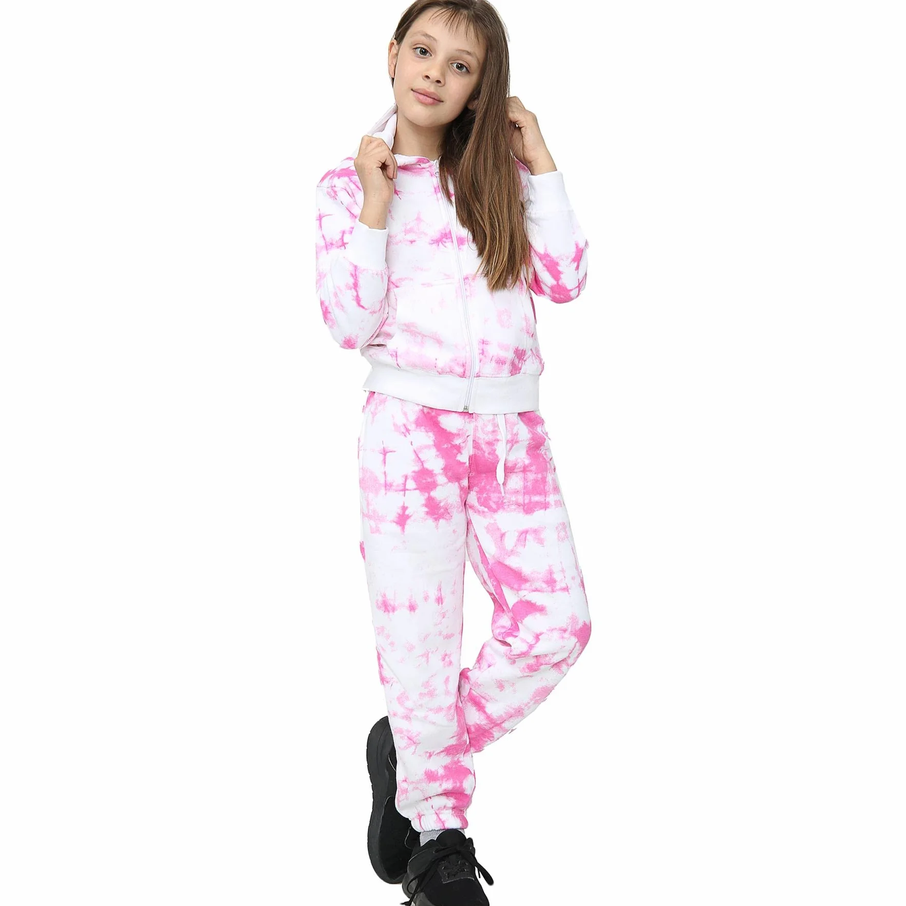 A2Z 4 Kids Chándal para niñas con estampado de teñido anudado, forro polar, naranja, con capucha y cremallera en la parte inferior, para correr de 5, 6, 7, 8, 9, 10, 11, 12, 13 años