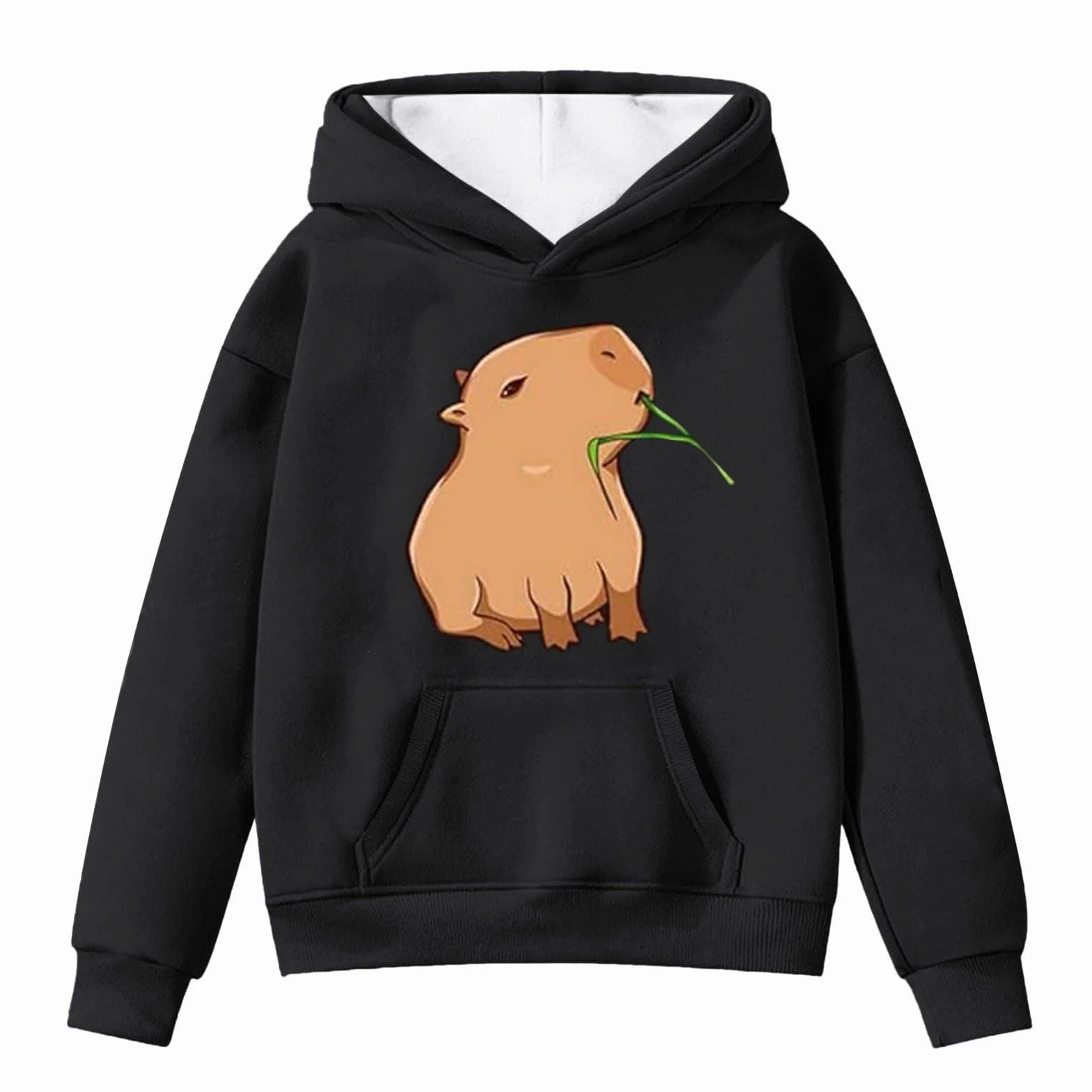 Sudadera Con Capucha Para Niña Estampado Capybara Manga Larga Forro Polar Informal Bolsillo Ropa Invierno Cálida