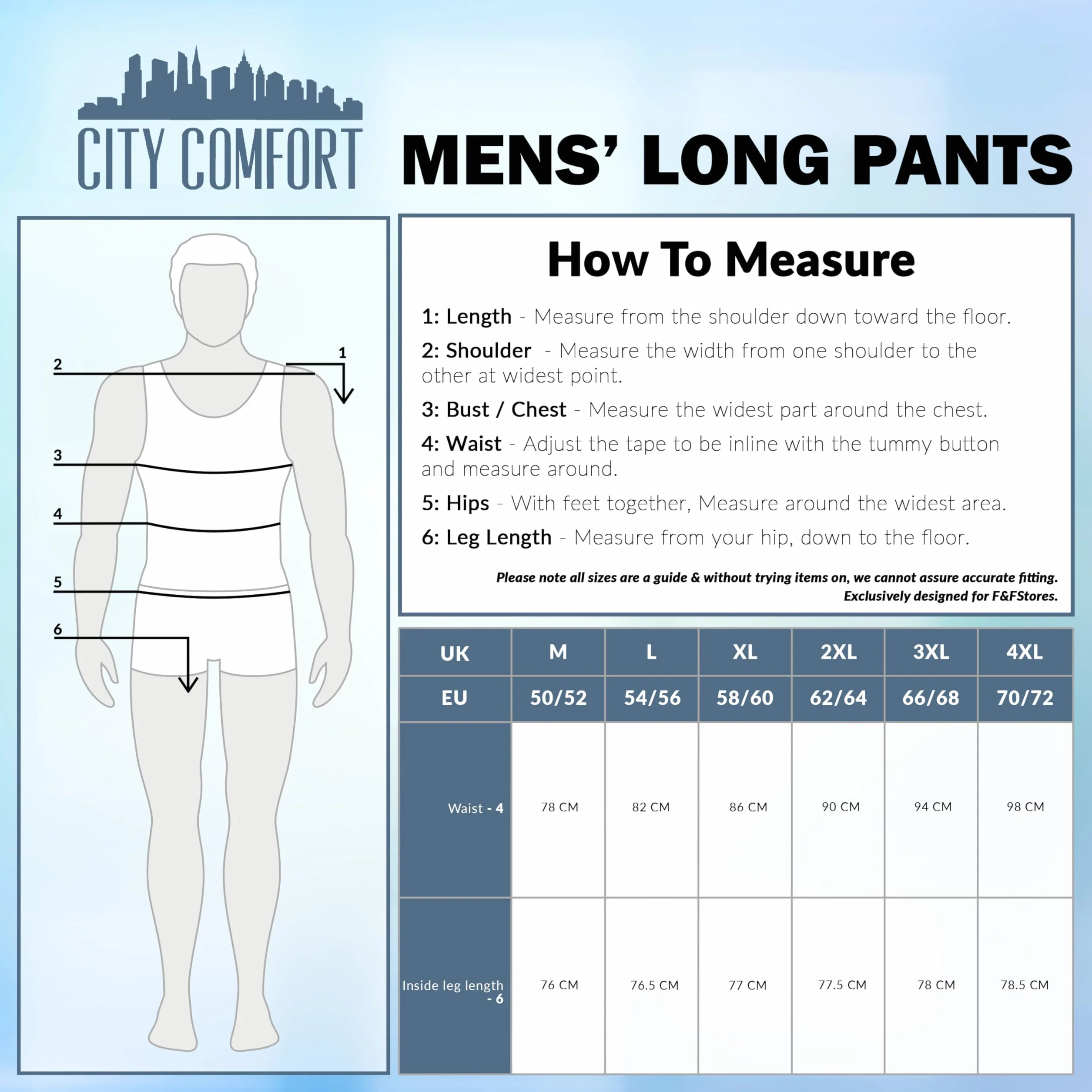 CityComfort Largo Pantalon Pijama con Bolsillos para Hombre, Pack de 2