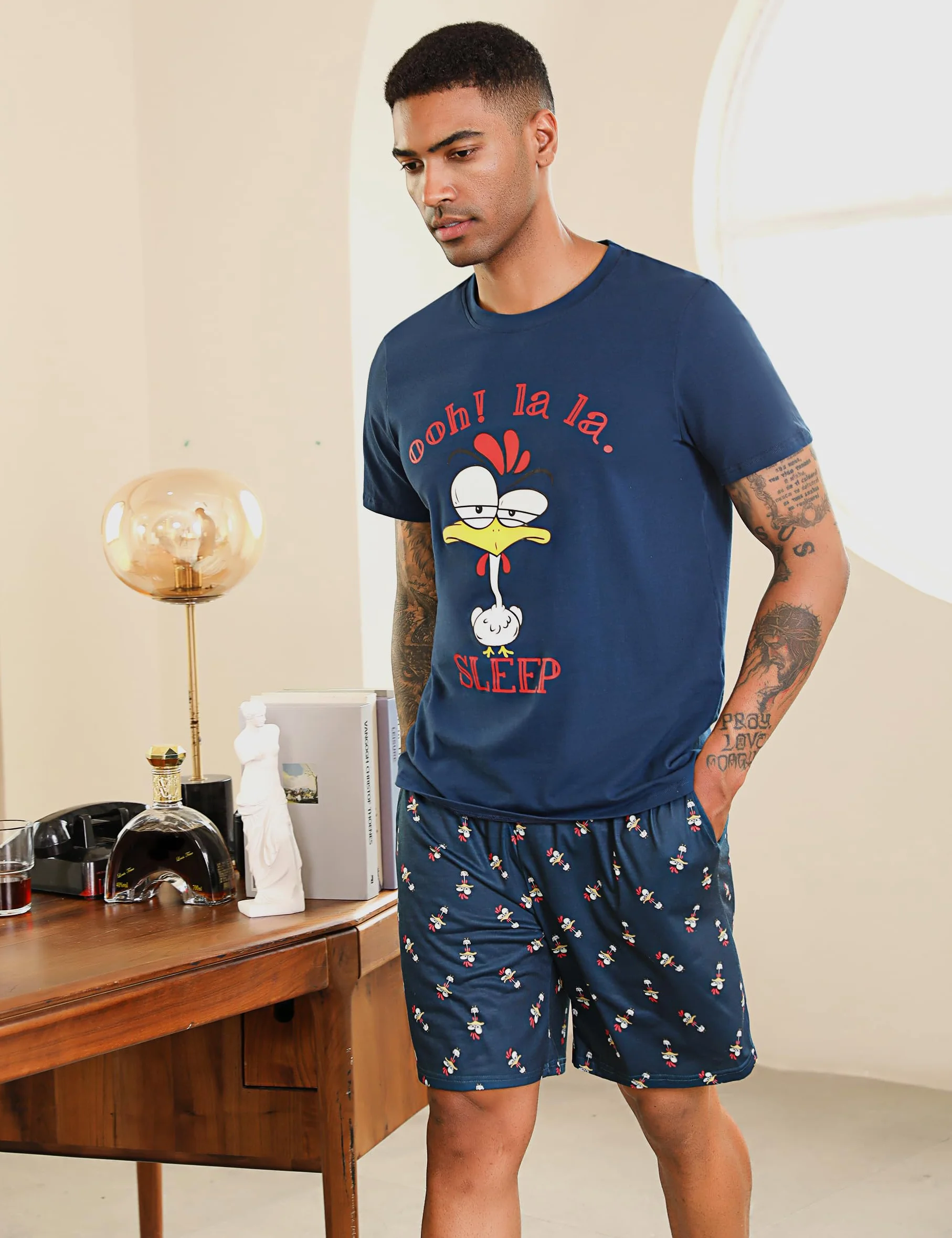 Pijamas Hombre Verano Pijamas Cortos Hombre Conjuntos de Pijamas Algodón Pantalones Ropa de Dormir para Hombre