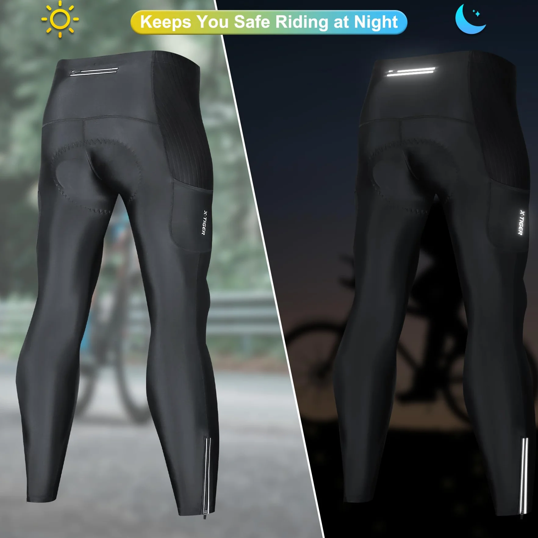 X-TIGER Culotte Ciclismo Hombre Largo con 5D Gel Acolchado MTB Ciclismo Pantalones Largo Transpirable Secado Rápido con 3 Bolsillos