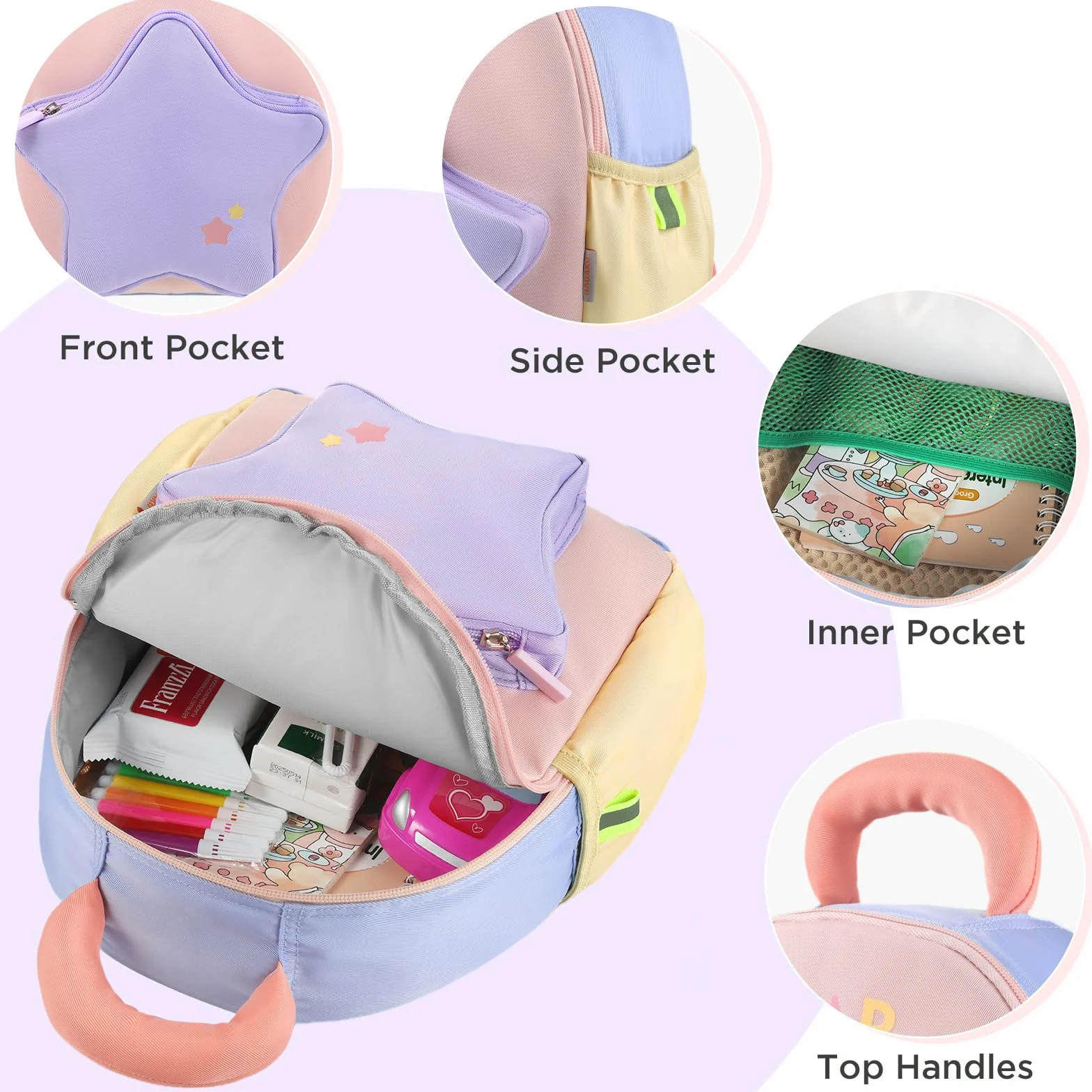 GAGAKU Mochila Infantil Guarderia para Niñas de 2-4 años, 30 cm Mochila Pequeña Escolar Mochila de Jardín Infantil Mochila de Viaje Transpirable Cómod - Estrellas