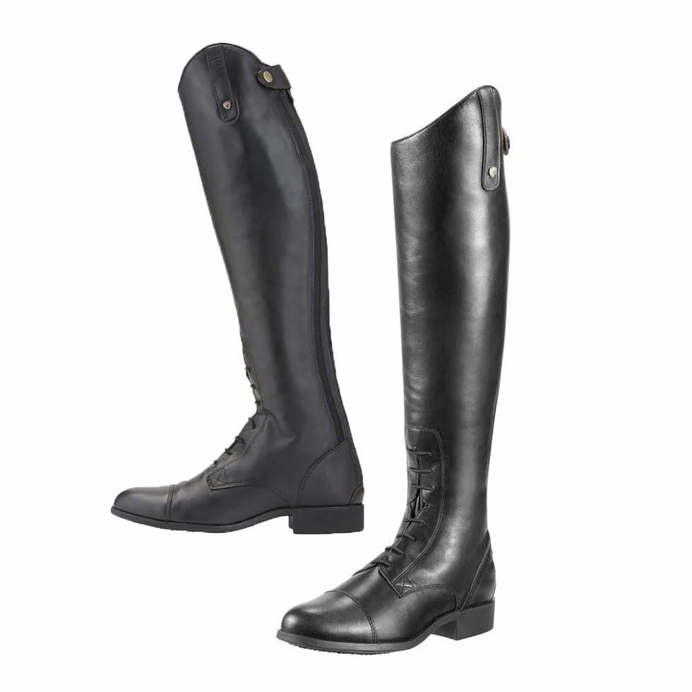 Las Mujeres Botas Ecuestres Retro PU Botas De Cuero De Caballero Con Cremallera Trasera Al Aire Libre De Gran Tamaño De Encaje Hasta Las Carreras De Caballos Botas De Montar (Black,37)