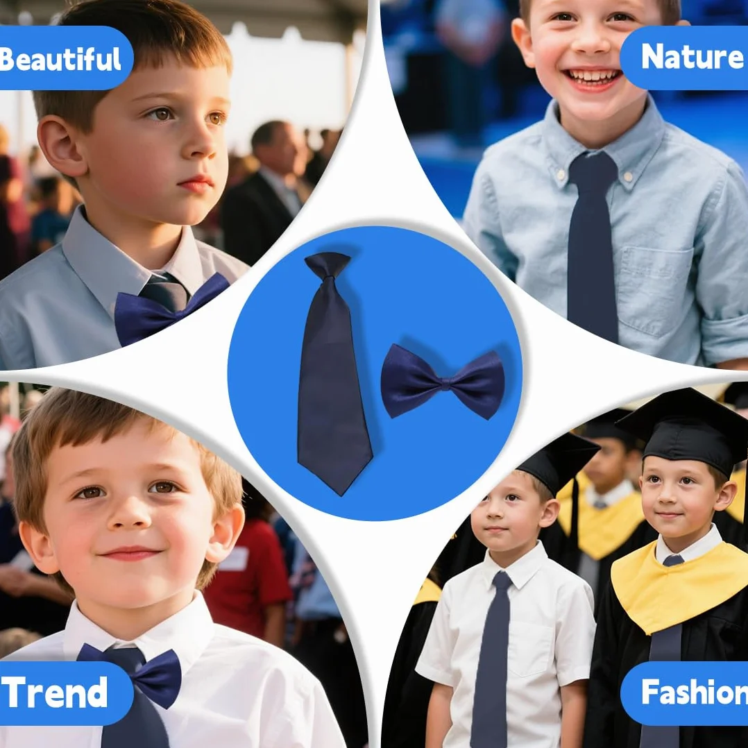 Pajarita Infantil, Corbata para Niños, Pajarita y Corbata Pre-Atada Ajustables de Seda para Graduaciones y Bodas,¡Ideal para cualquier ocasión especial,Azul Marino