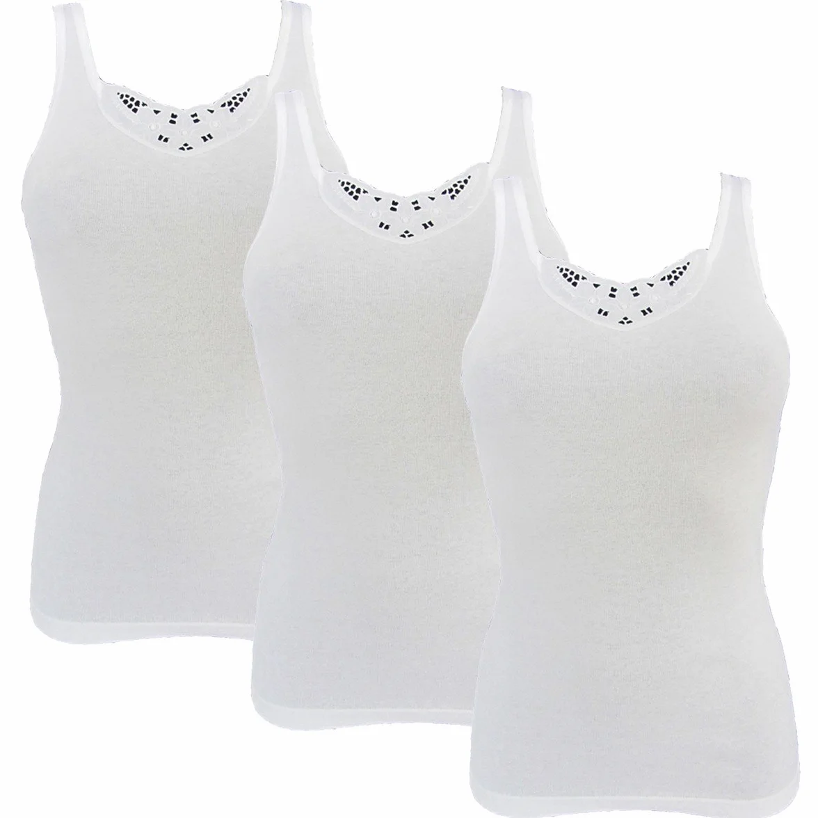 HERMKO 1440 Pack de 3 Camisetas Interiores con Encaje 100% algodón orgánico