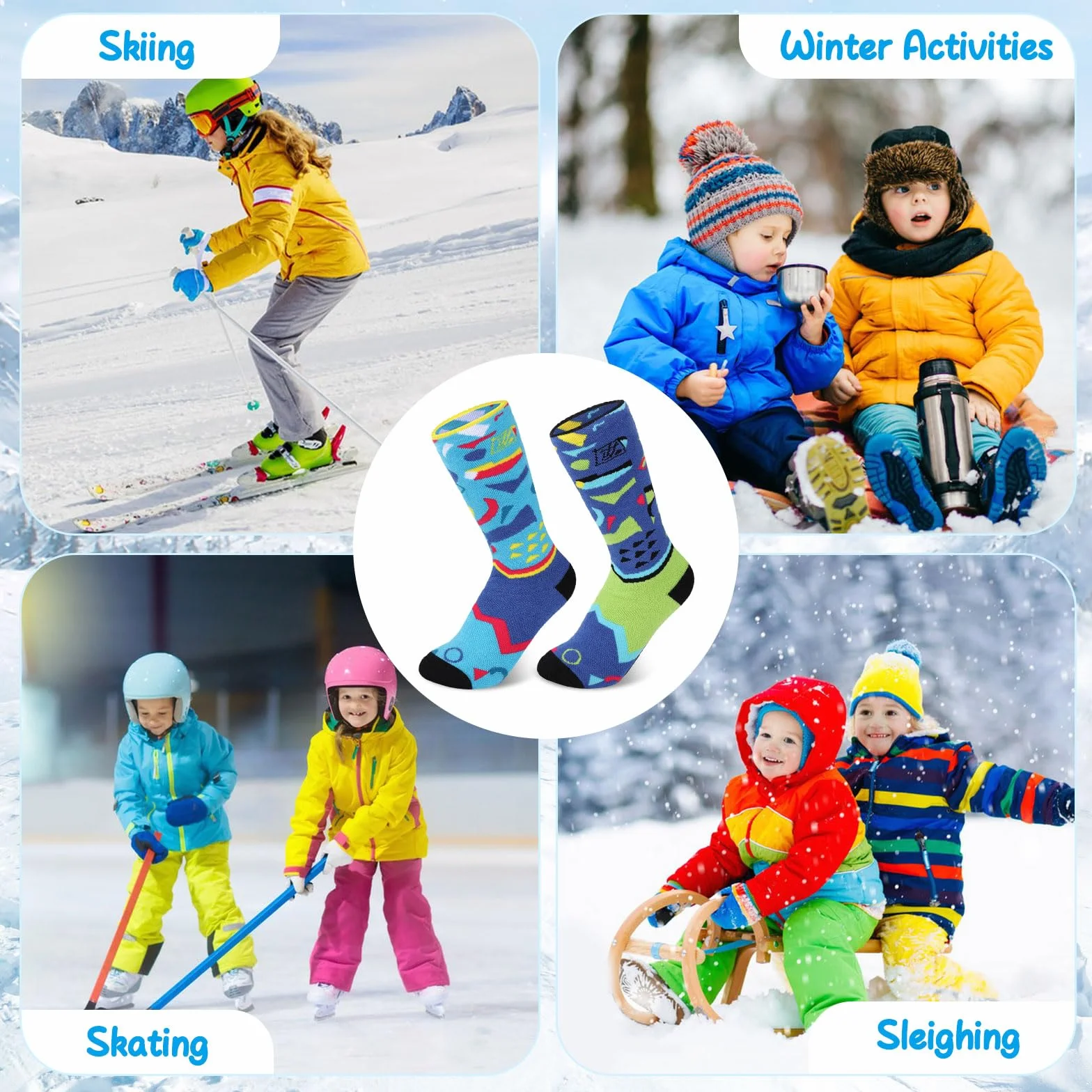 Fadcaer 2 pares de calcetines de esquí para niños, calcetines térmicos de esquí para niños y niñas, calcetines de nieve hasta la rodilla, calcetines gruesos y transpirables para esquí y snowboard