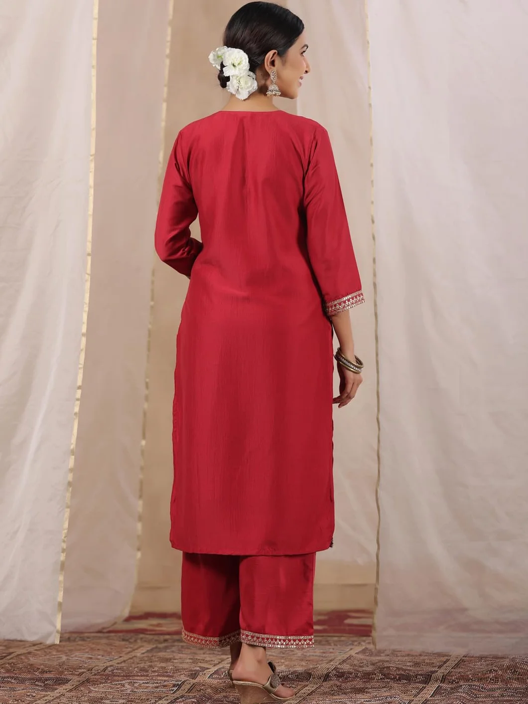 ishin Zari Work - Kurta recta para mujer, diseño étnico
