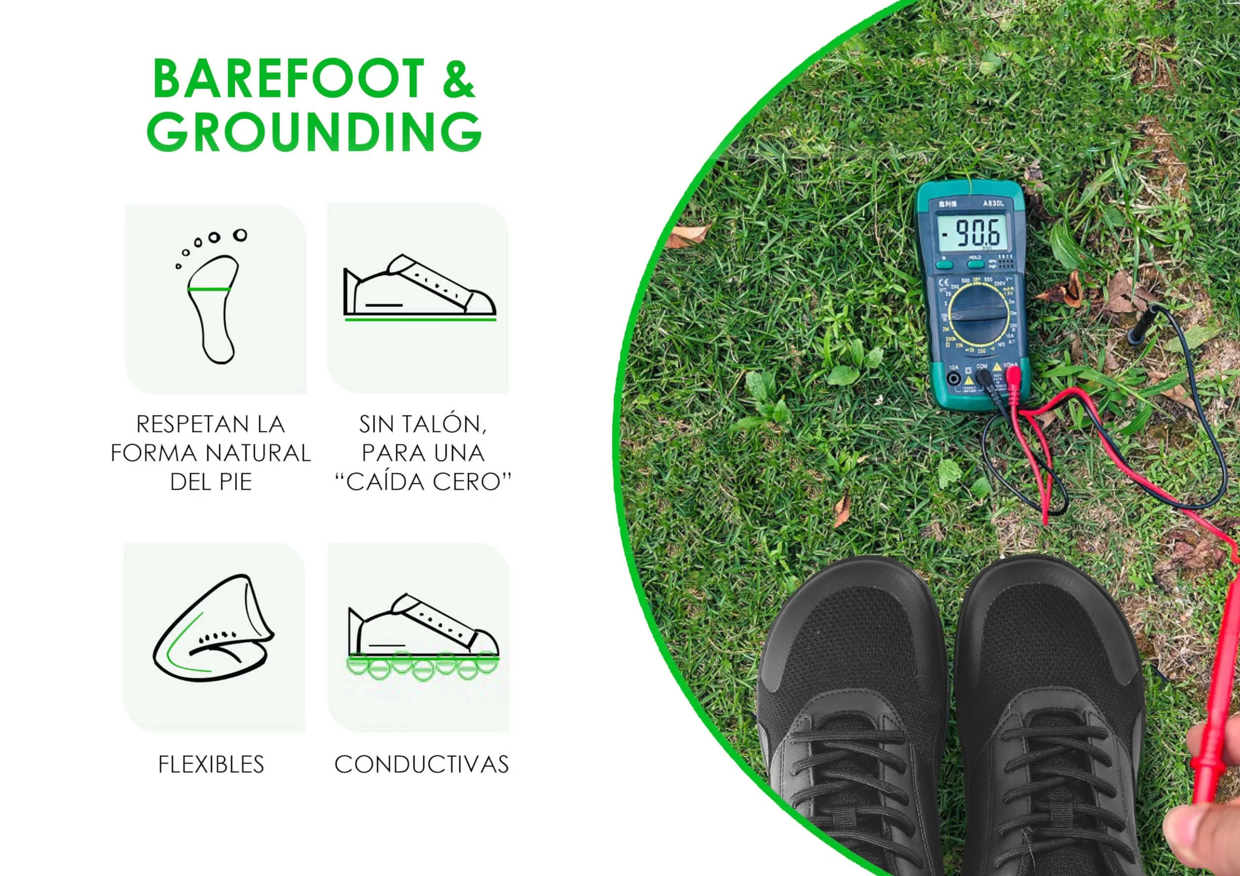 GRUNDA Zapatillas de Grounding, Zapatillas Barefoot de Conexión a Tierra, Zapatillas de Earthing con Suela Conductiva de Toma a Tierra