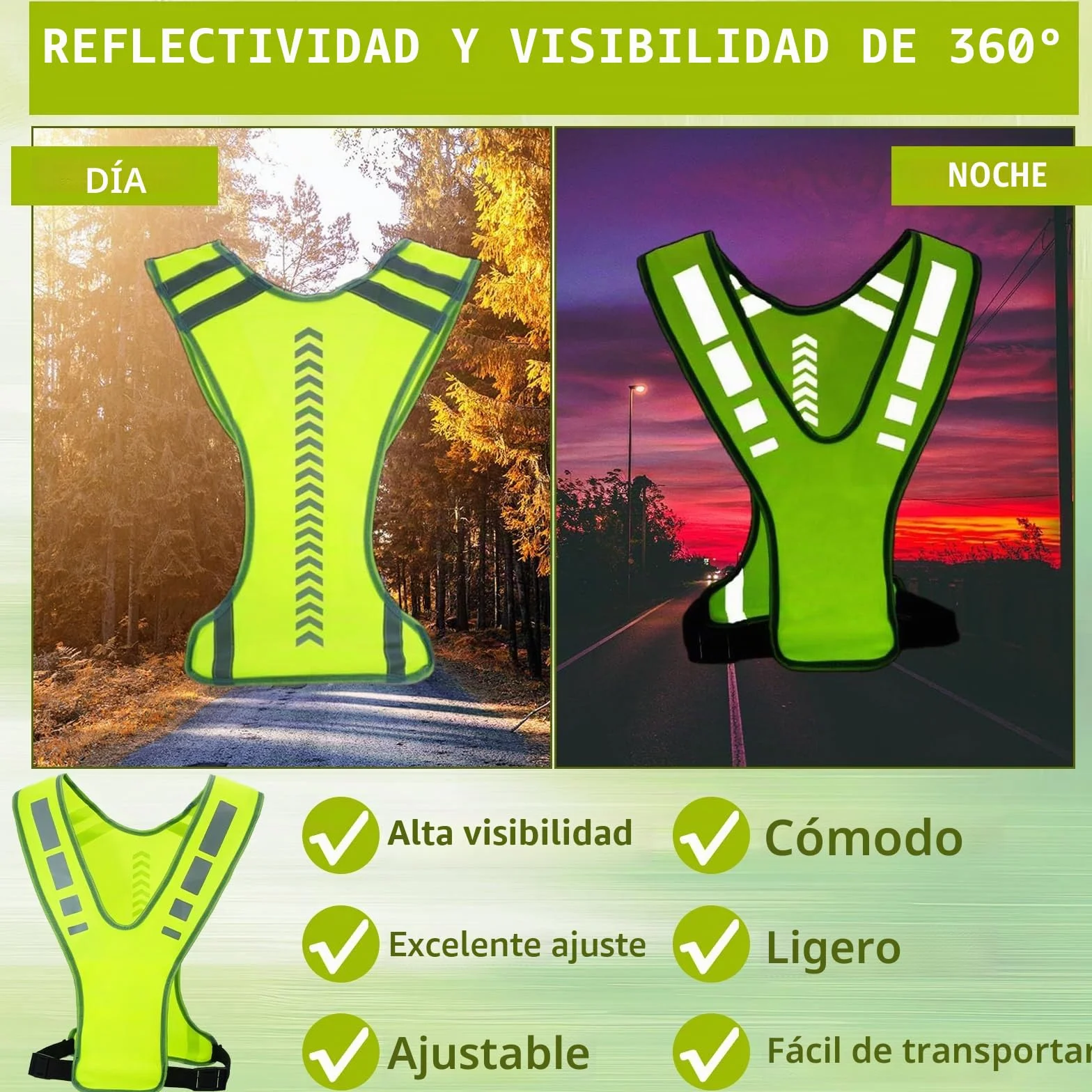 Chaleco Hombre Chaleco Reflectante Accesorios Patinete Electrico Accesorios Bicicleta Chaleco Hombre Reflectante Ajustable Ropa Reflectora Caminar Hombres y Mujeres Ajustable