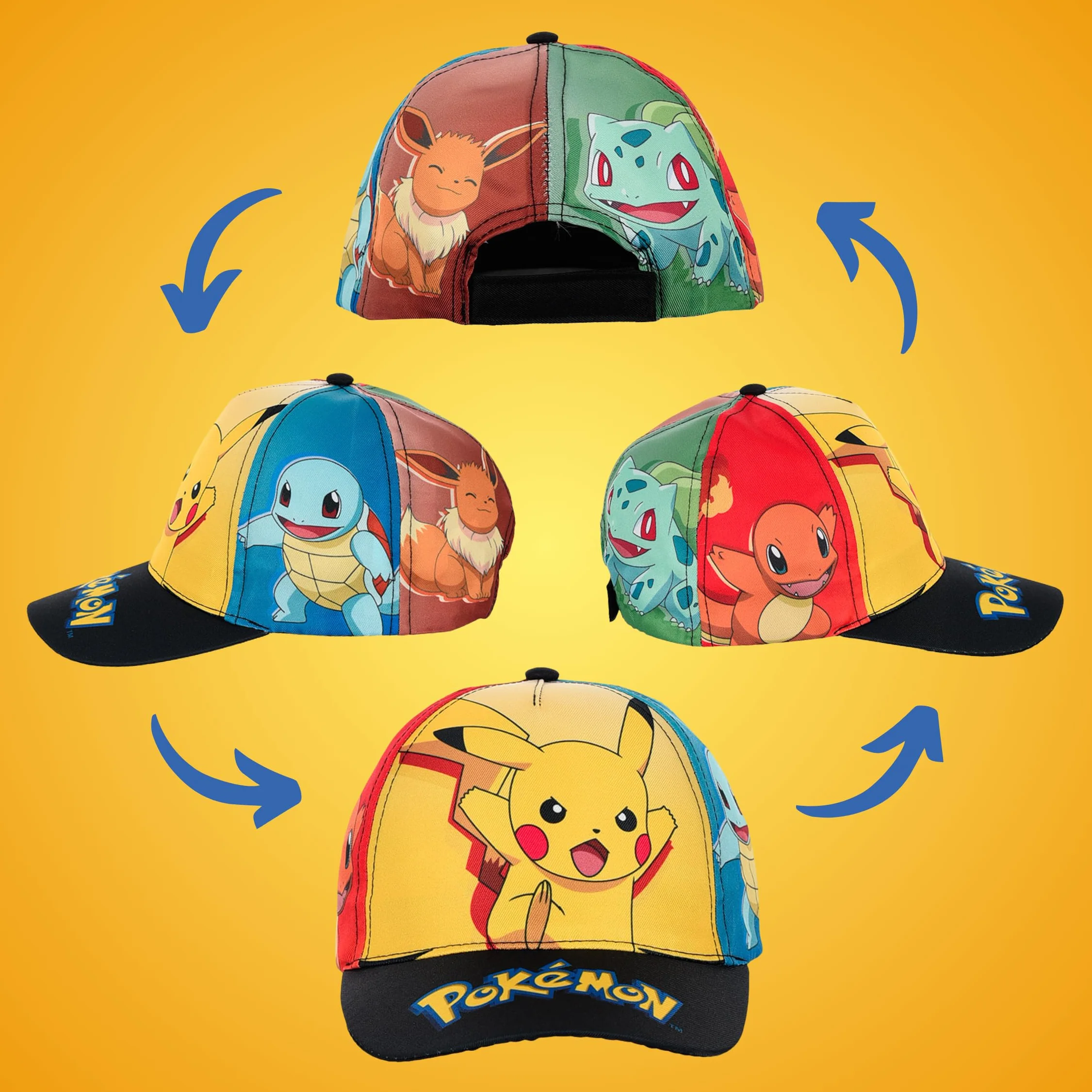 Pokémon Gorro para Niños, Gorra de Beisbol Pikachu Bulbasaur Squirtle Charmander Eevee Gorra de Verano Infantil