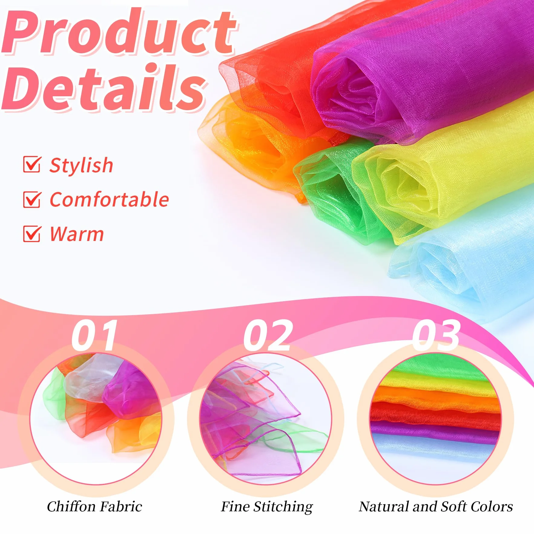 22 Pañuelos de Malabares, Pañuelos de Danza en Tela Chiffon Ultraligera para Espectáculos, Danza y Terapia Sensorial