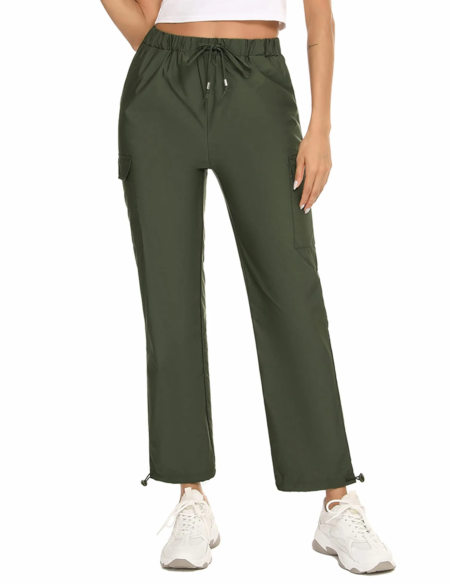 Pantalones Impermeables Mujer, Pantalones de la Lluvia Ligero Respirable Secado Rápido para, Casual Pantalon Largo Actividad al Aire Libre(Ejercito Verde,L)