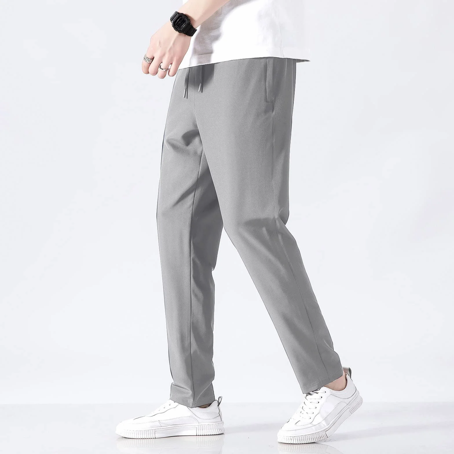 Pantalones de verano de seda de hielo, ligeros, de secado rápido, con cordón, con bolsillos, pantalones deportivos delgados de secado rápido, pantalones deportivos de alta elasticidad, pierna recta