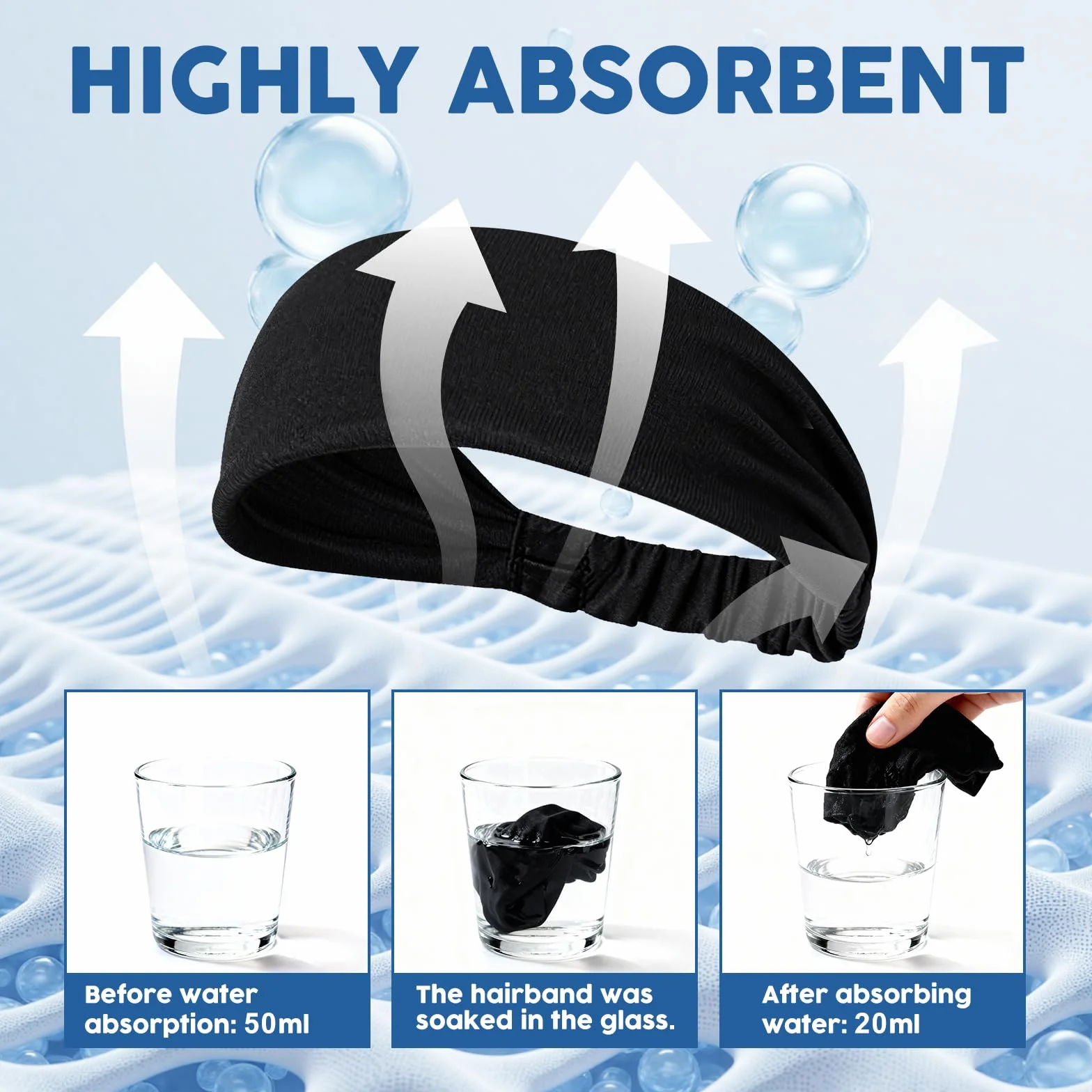 Sularpek Cinta Pelo Deporte 2 Piezas, Diadema Elástica Absorbente para Hombre y Mujer, Banda Antisudor para Running, Gimnasio, Yoga, Ciclismo, Incluye Negro y Gris