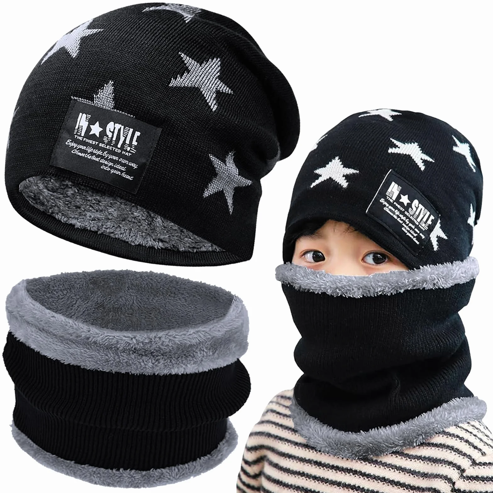 Gorro de Invierno y Braga Cuello Niño, Sombrero de Invierno Bufanda para Niños, Conjunto de Gorro y Bufanda de Tubo Regalo Para Niños Niñas 5-14 Años