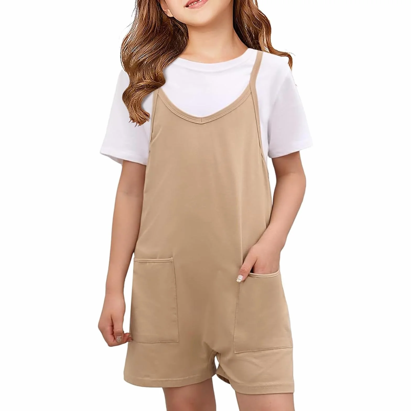 Generisch Ropa de trabajo de invierno casual pelele tirantes espaguetis pantalones cortos mono con bolsillos zapatillas 24 niños