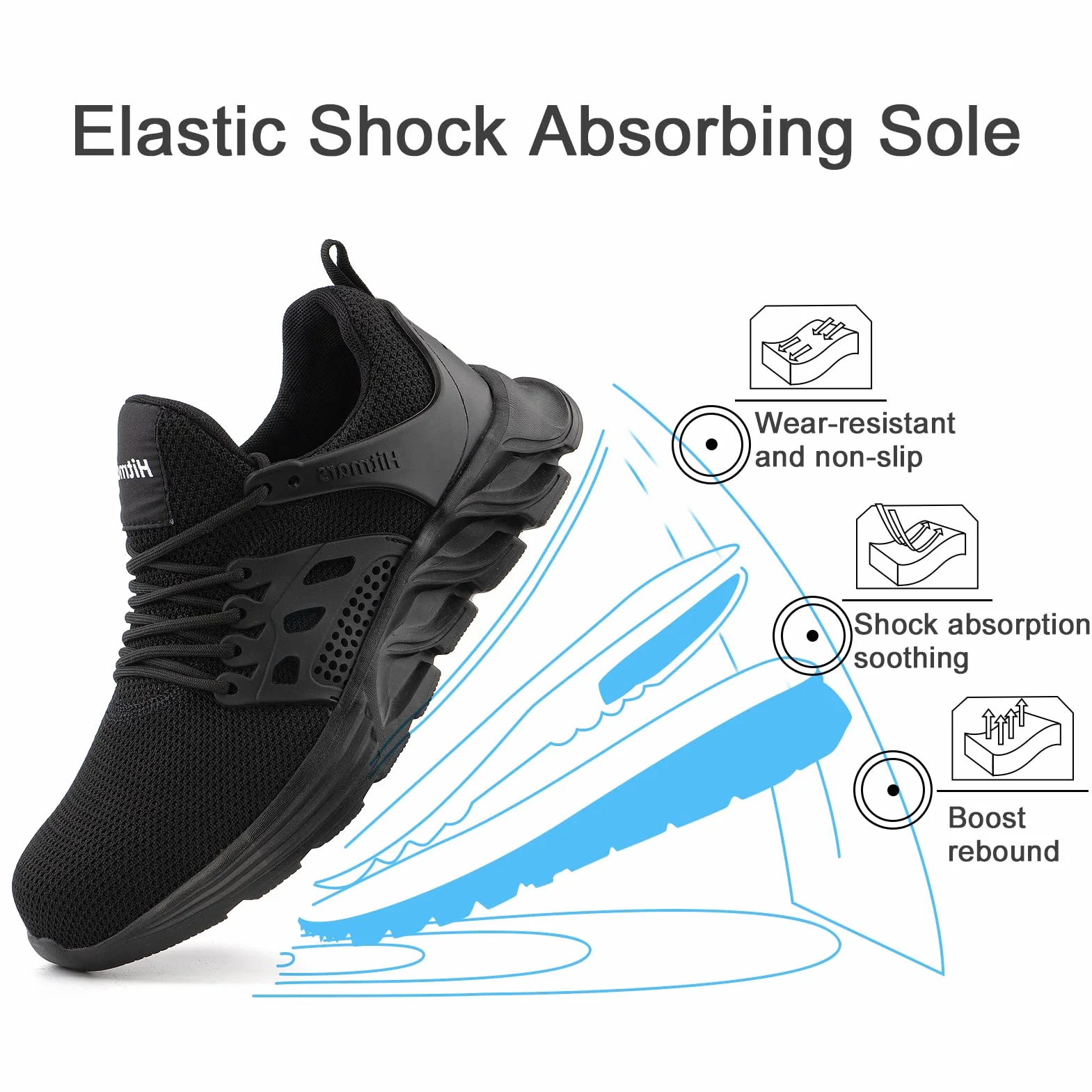 Hitmars Zapatos de Seguridad Hombre Zapatillas de Seguridad Mujer Zapatillas de Trabajo Punta de Acero Safety Shoes Calzado de Seguridad Ligero Negro EU 37