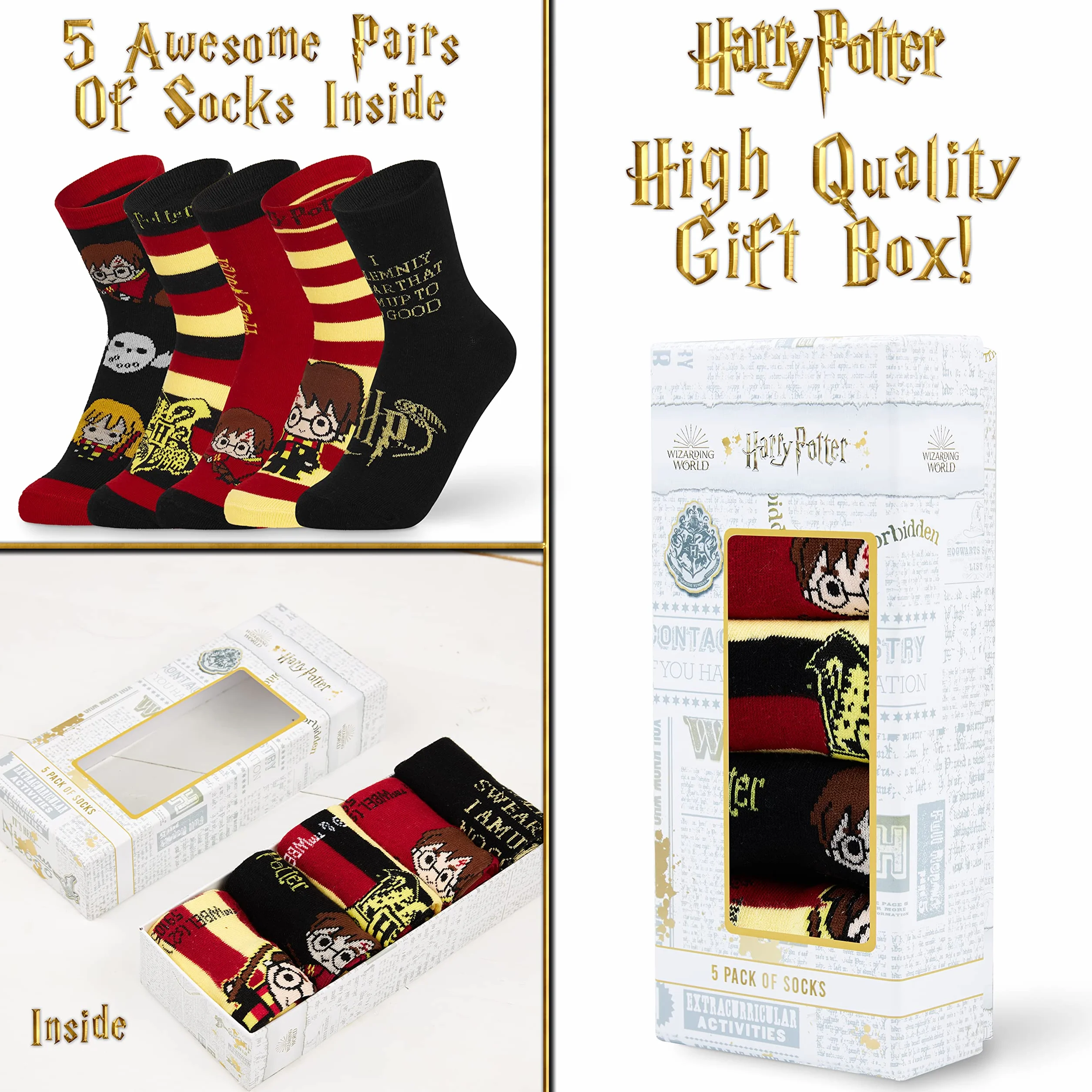 Harry Potter Calcetines Mujer y Adolescente 35-41, Pack 5 Pares de Calcetines Divertidos Transpirables, Hogwarts Ideas de Regalos
