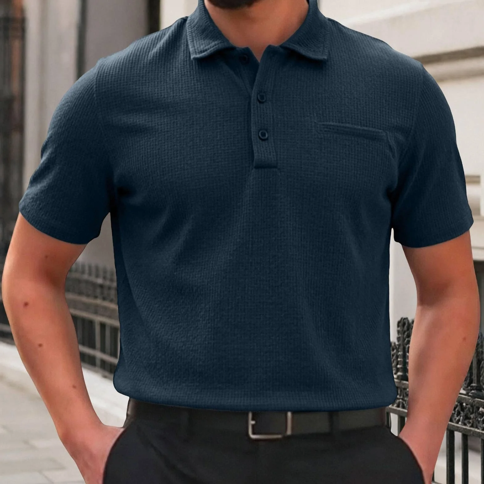 Polo Breeze para Hombre con Ajuste para Barriga Cervecera, Elástica y Secado Rápido, Cuello Texturizado Manga Corta para Golf y Casual, Ultra Cómoda Sedosa Transpirable