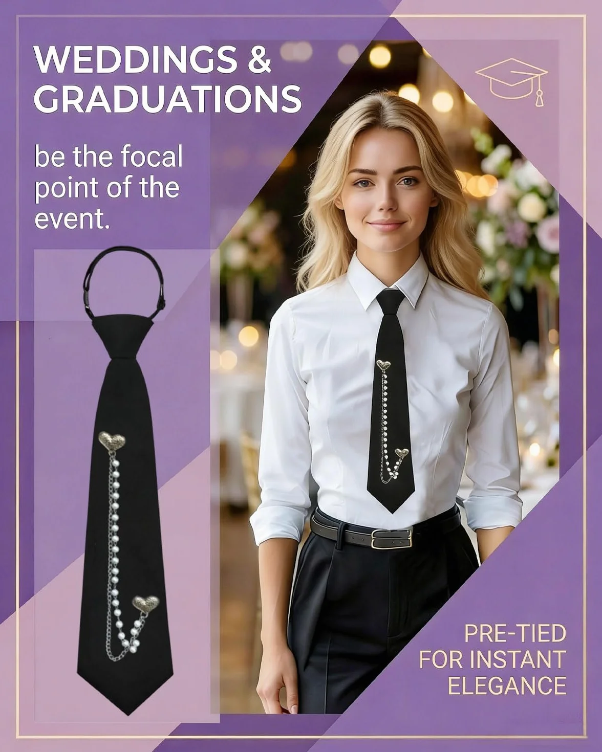 1 pieza Corbatas para mujer, largas de uniforme JK, corbatas estrechas, ajustables para niñas, para graduación, negocios(negro)