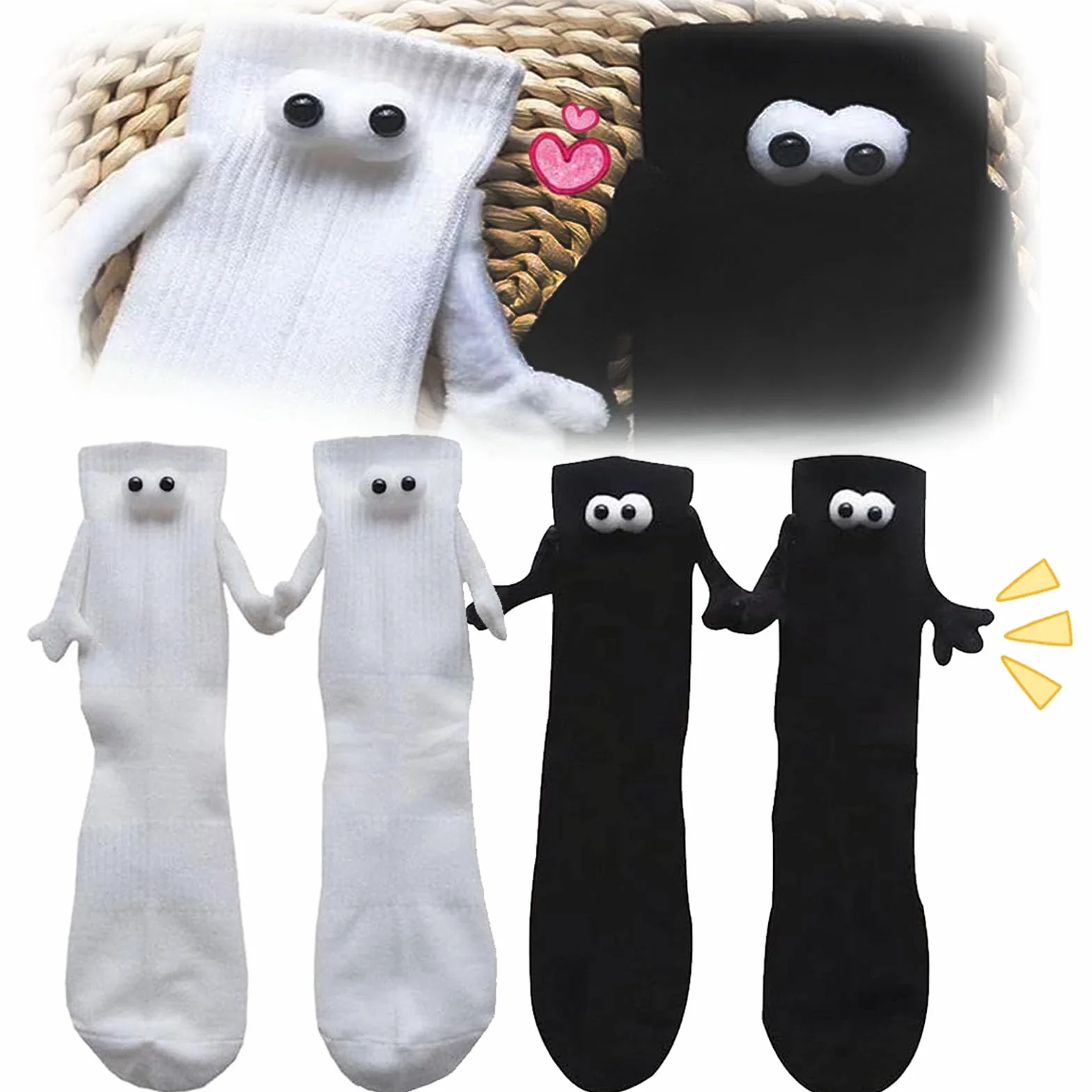 2 Pares Calcetines para Parejas con Las Manos, Calcetines Magnéticos para Sujetar Las Manos, Divertidos Calcetines Magnéticos con Succión en 3D para Muñecas, Calcetines de Tubo Medio