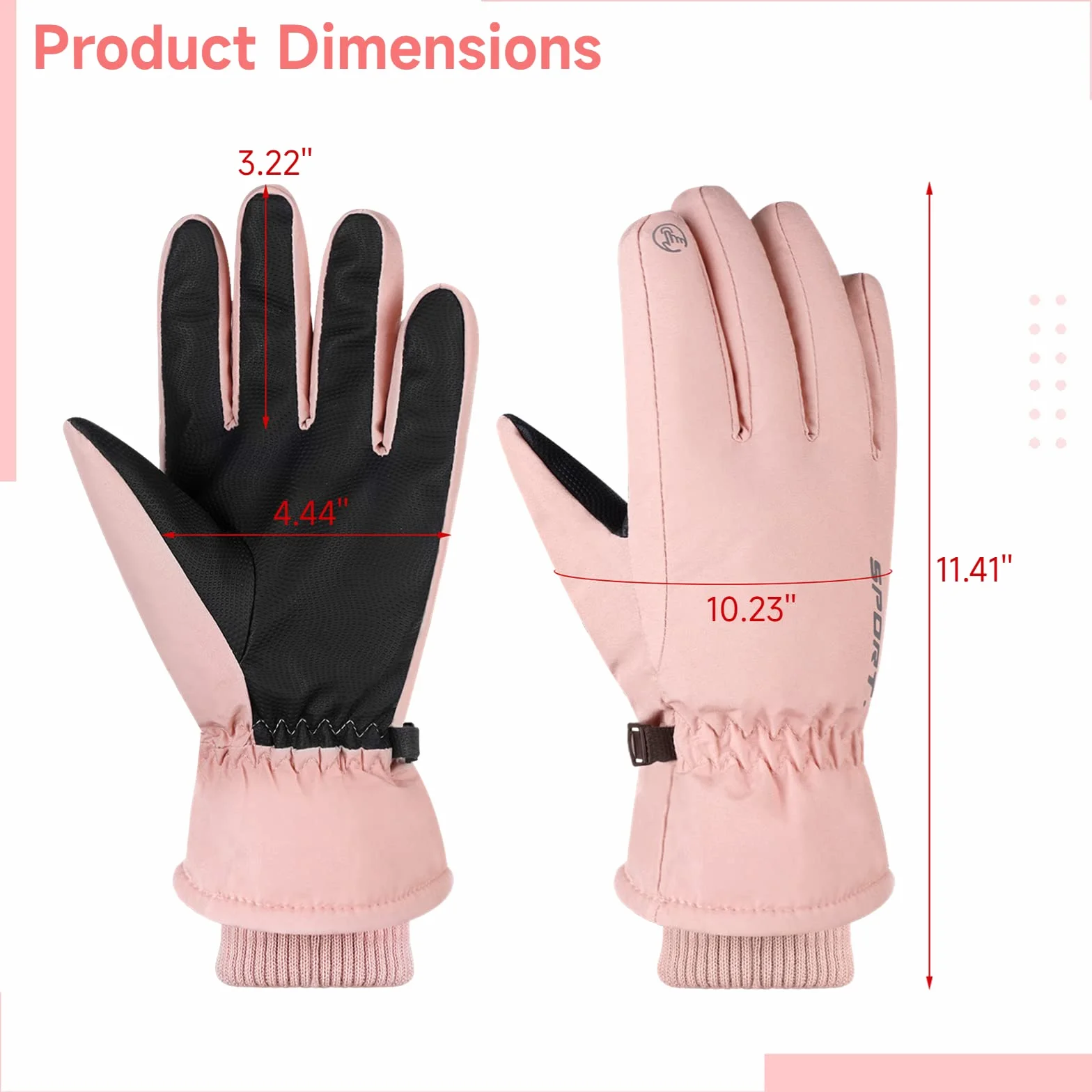 Guantes de esquí para mujer, guantes de invierno para congelador, cálidos, antideslizantes, impermeables, ligeros, para pantalla táctil, guantes protectores para clima frío, para correr,