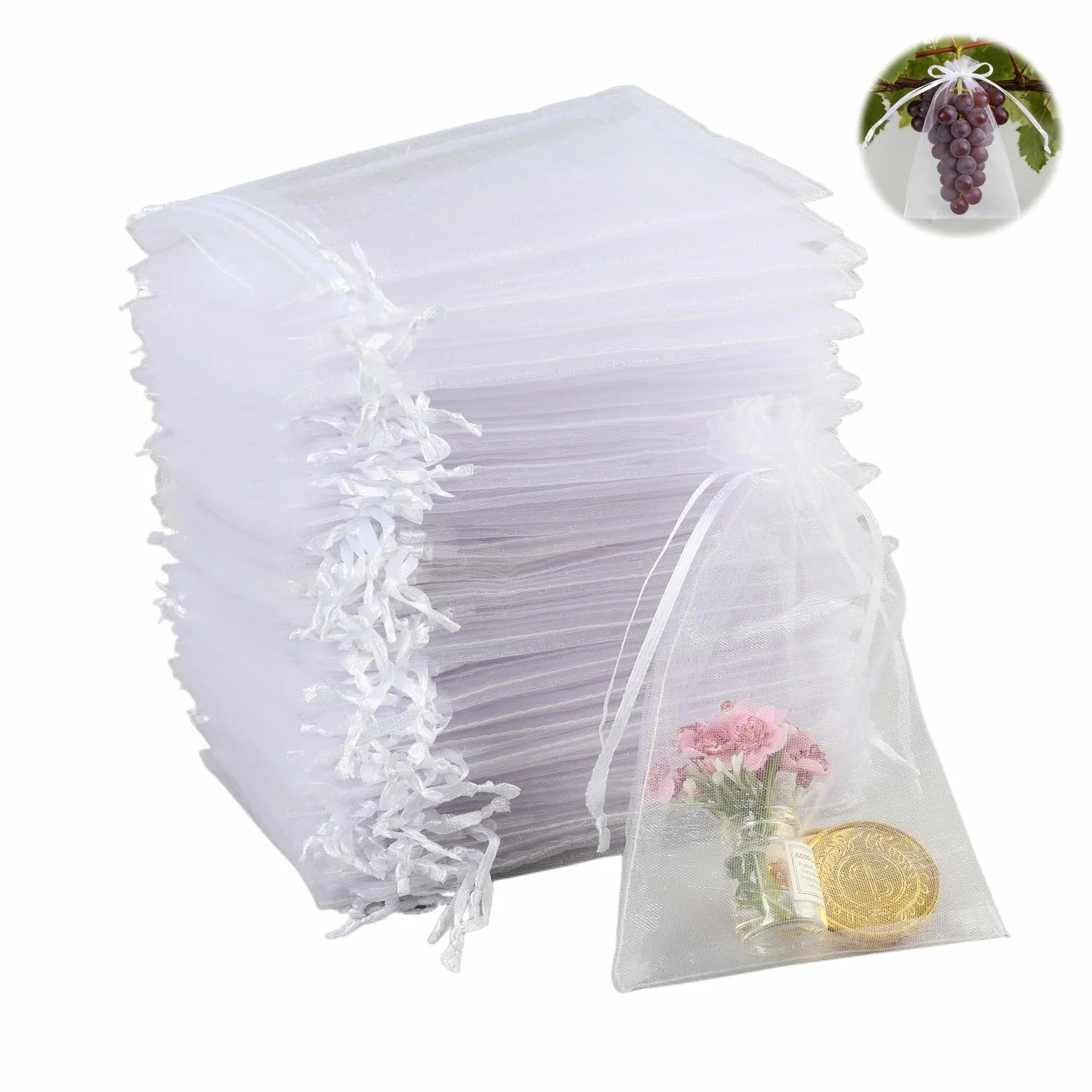 leruiyezs 100 Pcs Bolsas Organza,10x15 cm,Con Cordón,Blancas,para Regalos,Joyas,Dulces Lavanda,para Bodas,Cumpleaños,Navidad,Eventos,Recuerdos,Fiesta,Uso Decorativo,Bolsas Transparentes Para Regalos