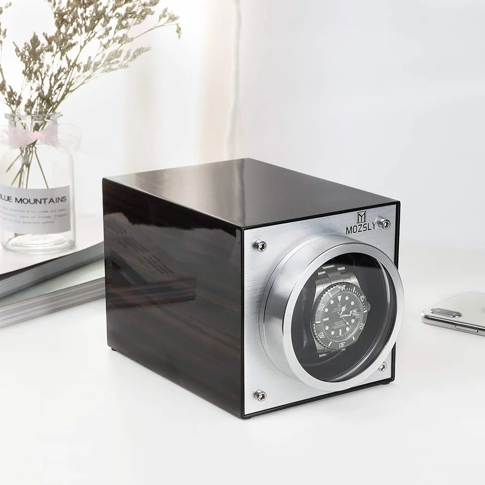 MOZSLY Cargador de reloj para relojes automáticos, alimentado por batería, adaptador AC con 12 modos de rotación, caja con motor silencioso, lacado piano