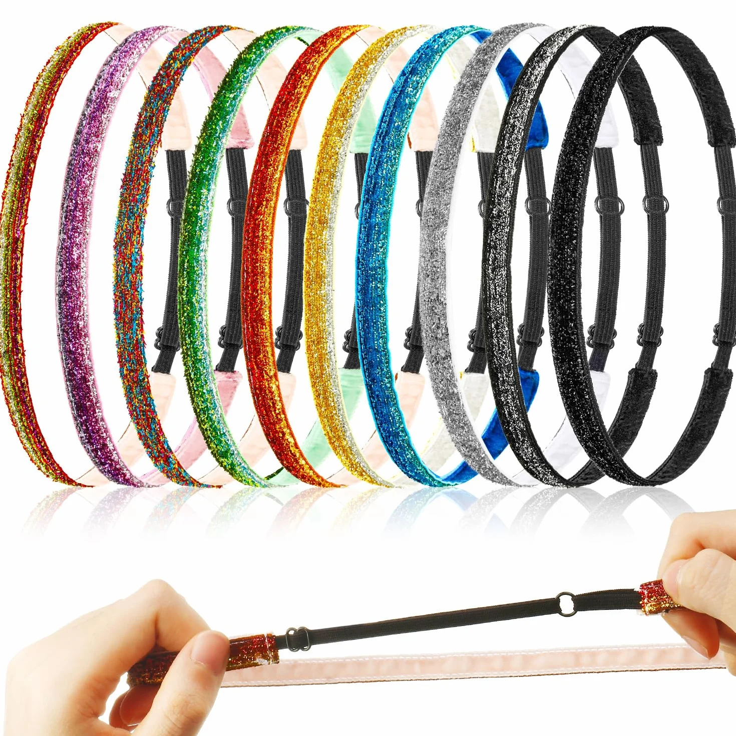 10 Diademas de Purpurina Brillante Diadema Deportiva Antideslizante para Correr Paquete de Diademas Elásticas de Tela Terciopelo de Niña Accesorio de Cabello de Moda (0,4 pulgadas/ 1 cm)