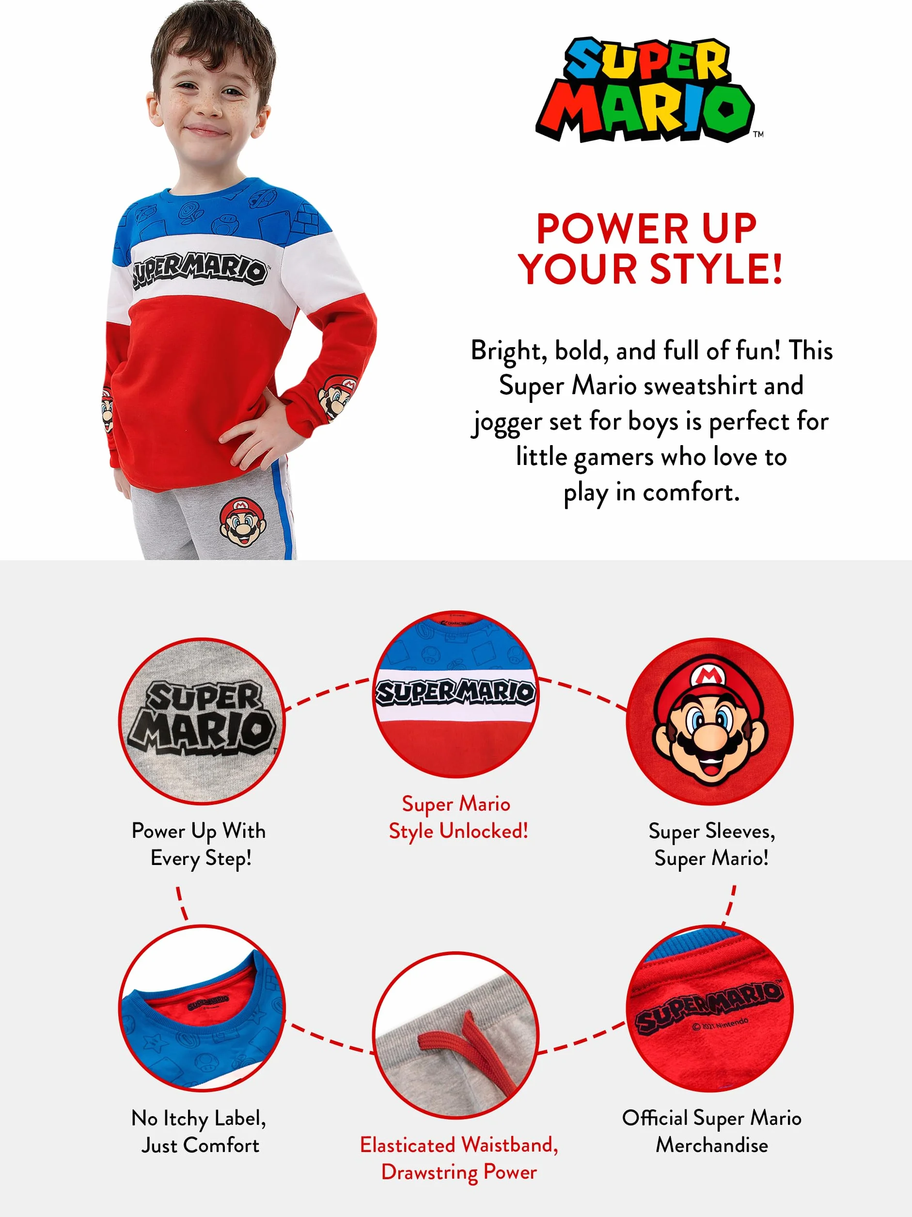 SUPER MARIO Sudadera Recortada de Videojuego para Niñas Jersey de Mangas largas Infantil
