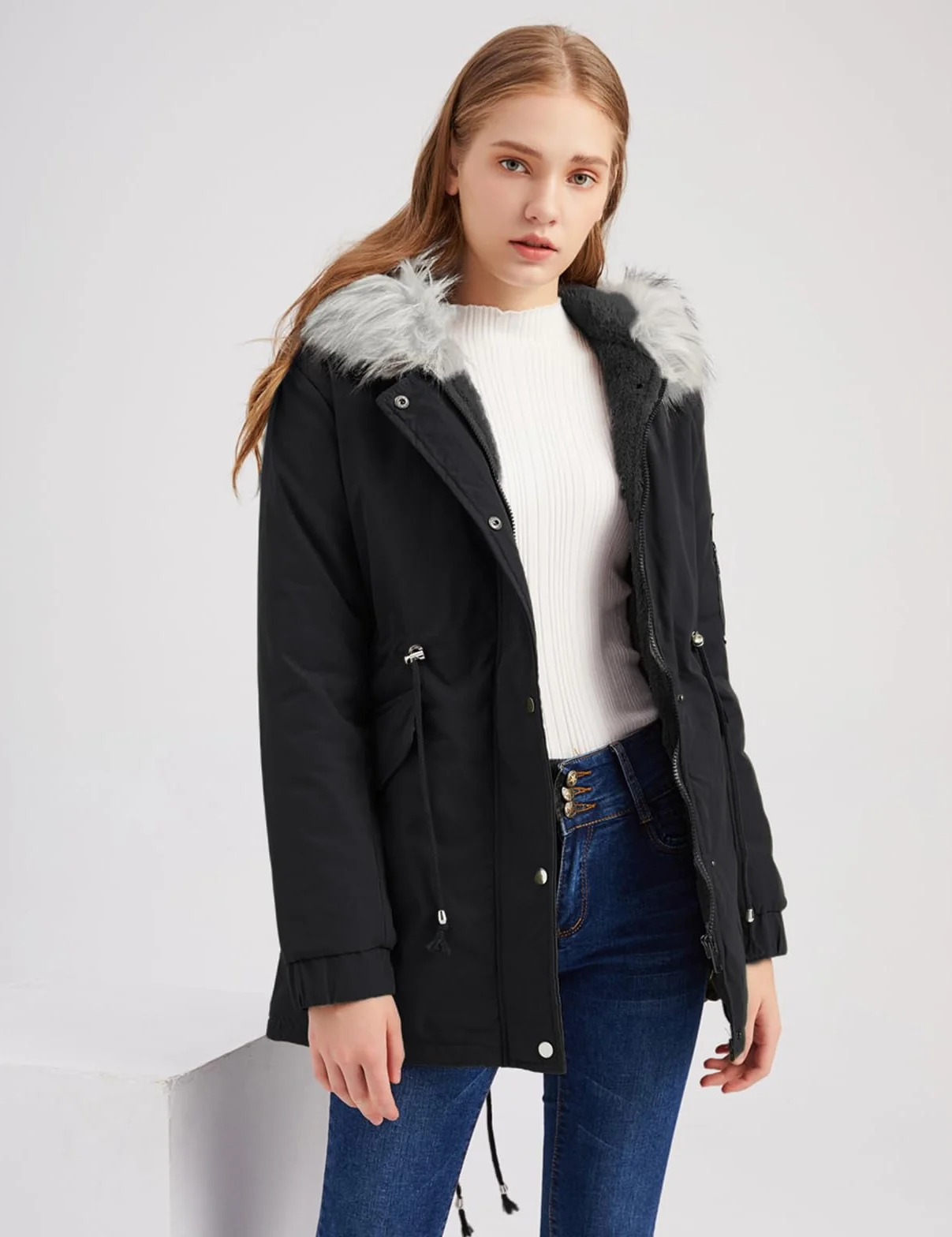 Vancavoo Chaqueta Mujer Invierno Abrigos Parka de Mujer Largo Cazadora con Capucha Abrigo Grueso de Lana con Bolsillos Cremallera Abrigo Cálido a Prueba de Viento