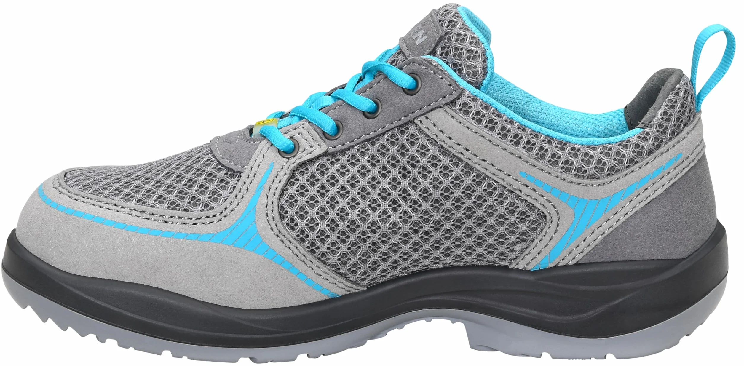 Elten Mila aqua Low ESD S1 - Zapatos de seguridad para mujer (ligeros, transpirables, microfibra/malla, sin piel, puntera de acero), 41 EU Schmal, gris