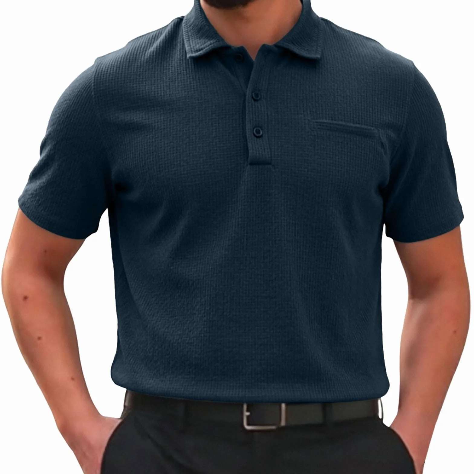 Polo Breeze para Hombre con Ajuste para Barriga Cervecera, Elástica y Secado Rápido, Cuello Texturizado Manga Corta para Golf y Casual, Ultra Cómoda Sedosa Transpirable
