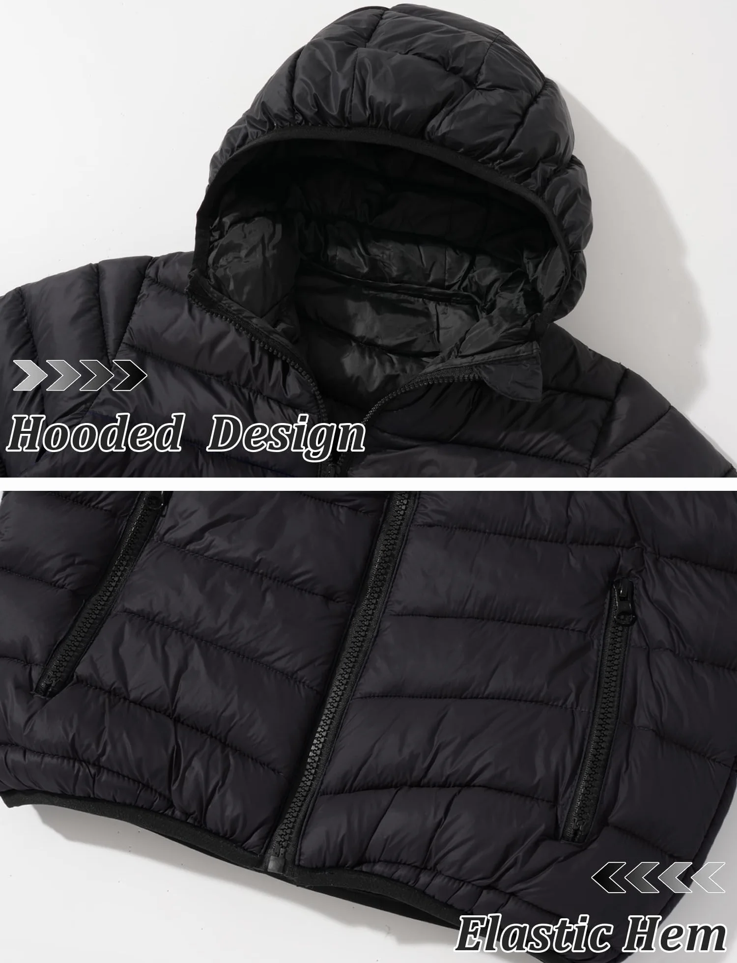 SEAUR Niño Chaqueta Ligera de Invierno Cómodo Chaqueta Acolchada con Capucha Niño Abrigo con Cremallera Cálido Negro 11-12 años