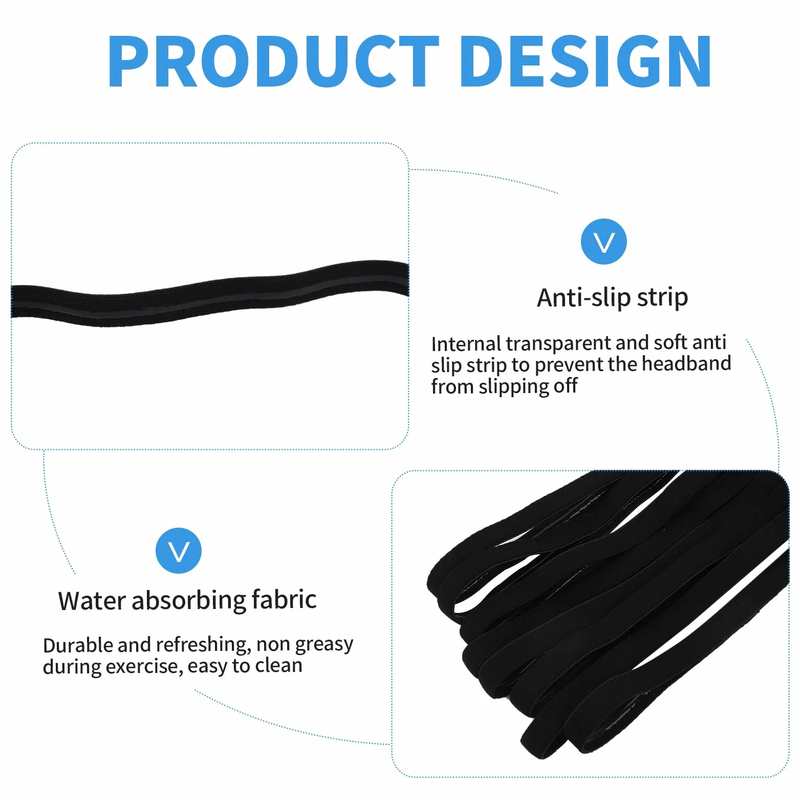 8 PCS Cinta Diadema Deportiva Antideslizante para Hombres y Mujeres, Cinta Pelo Hombre, Cintas Pelo Deportivas Hombre, Sports Headband, Elástica y Ajustable, para Fútbol, Running, Gimnasio (Negro)