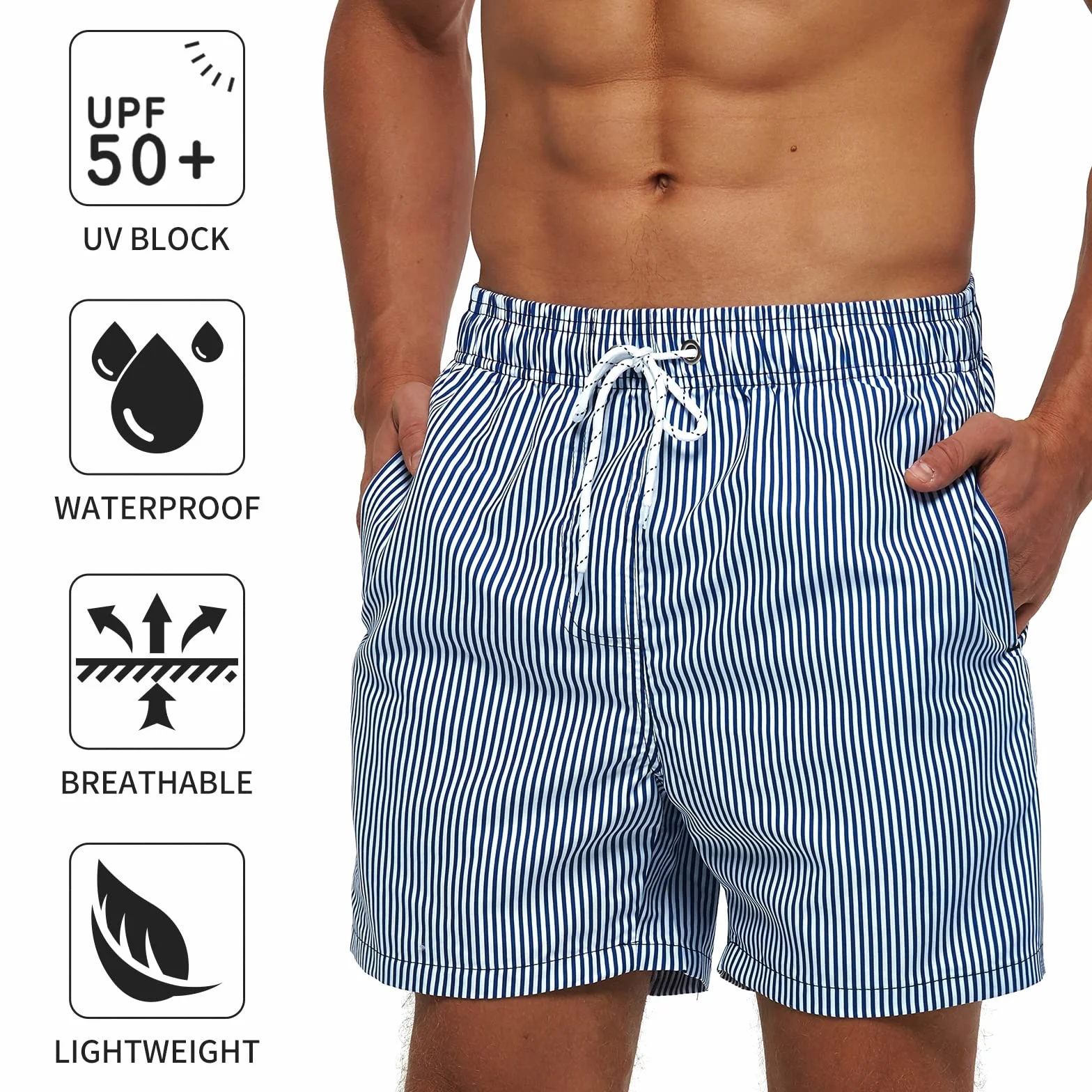 Bañador Hombre 2 en 1 Forro Malla Cintura Elástica con Cordón Bolsillo Cremallera - Shorts Playa Secado Rápido Natación