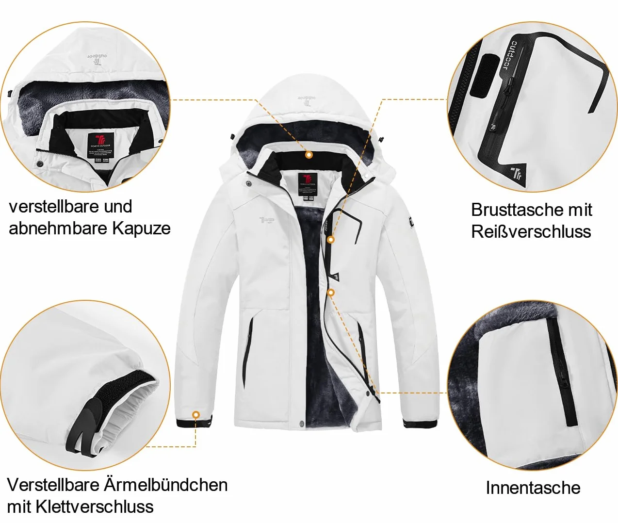 YSENTO Chaqueta de invierno para mujer, resistente al agua, chaqueta de esquí para exteriores, chaqueta de forro polar, chaqueta funcional con capucha desmontable