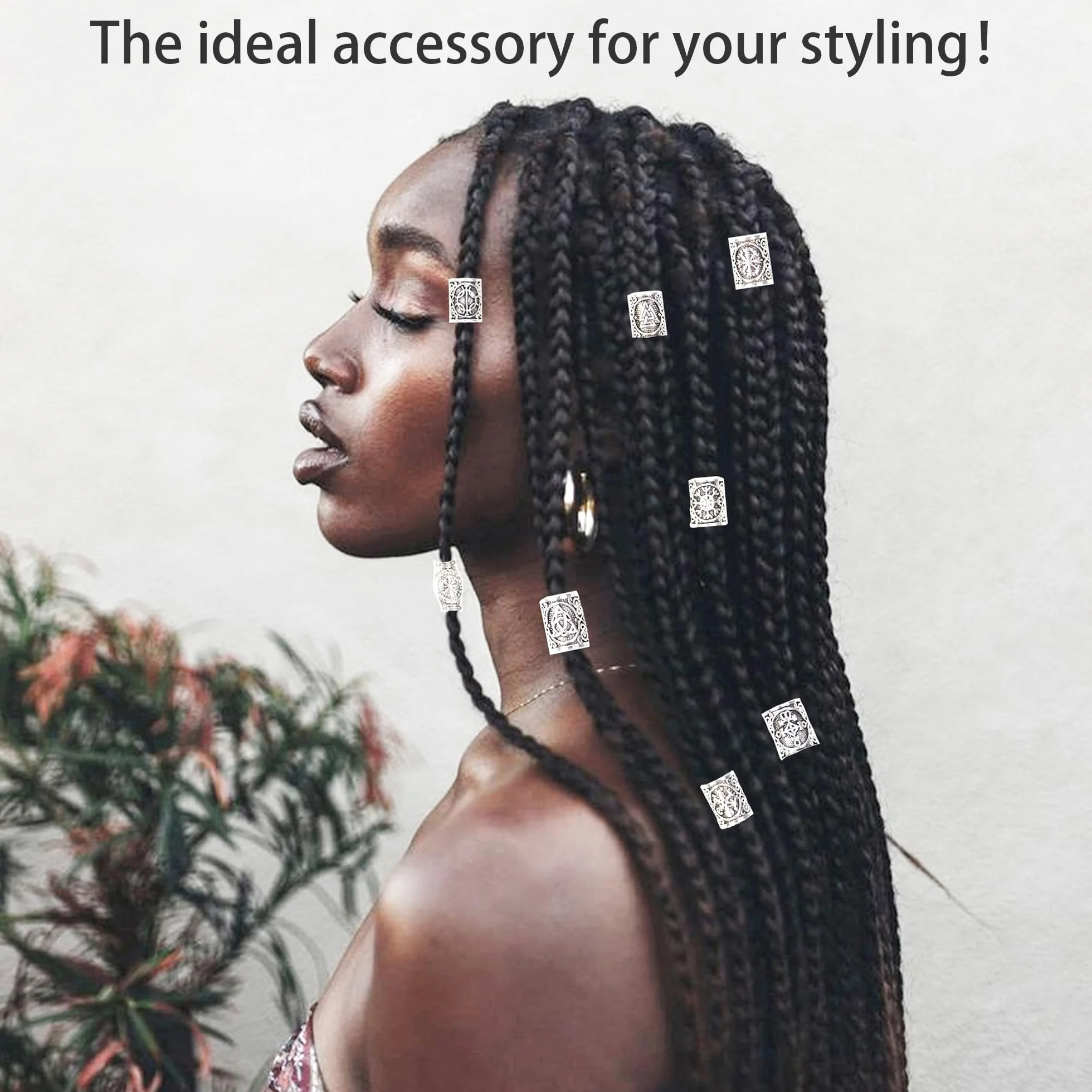 Juego de 9 cuentas vikingas para barba vikinga, para rastas y barba, juego de perlas vikingas nórdicas para mujeres y hombres, trenzas, decoración para trenzar el cabello, joyas de bricolaje