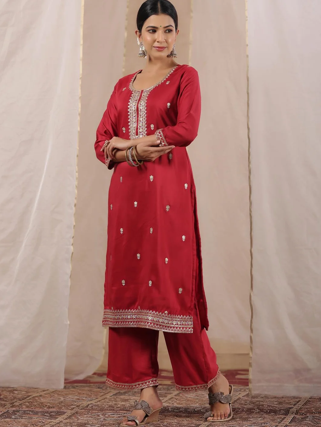 ishin Zari Work - Kurta recta para mujer, diseño étnico