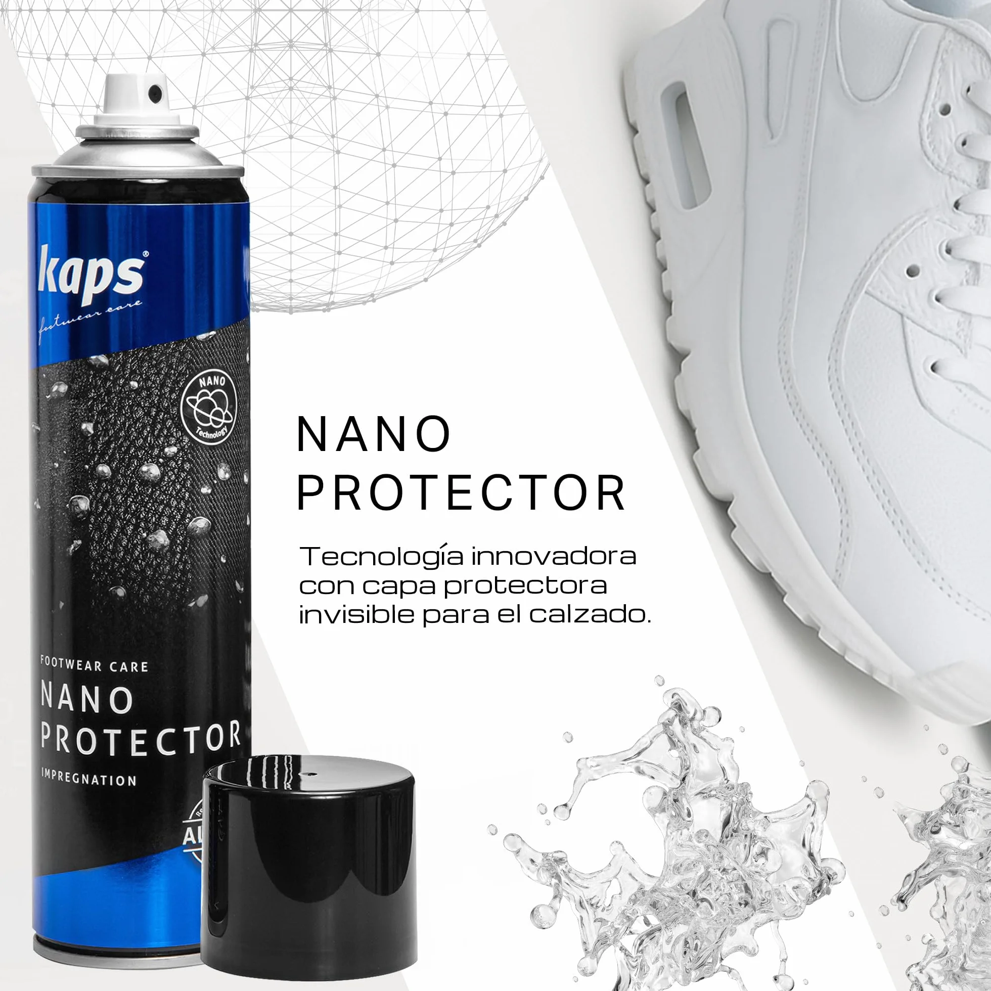 Kaps Nano Protector, Set de 2x 400ml, Spray Protector de Calzado Resistente al Agua para Cuero, Nobuck, Ante, Textiles y Materiales TEX, Repele la Humedad y la Suciedad