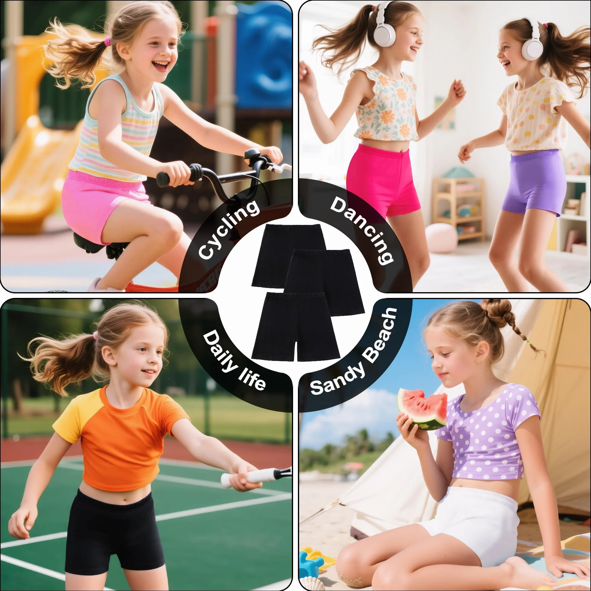 JinBei Pantalones Cortos para Niña Verano Mallas De Ciclismo Culotte Leggings Niños Cintura Elástica Transpirables Algodón Shorts Deportivos Ropa Pack de 3 Pantalon, 5-16 Años