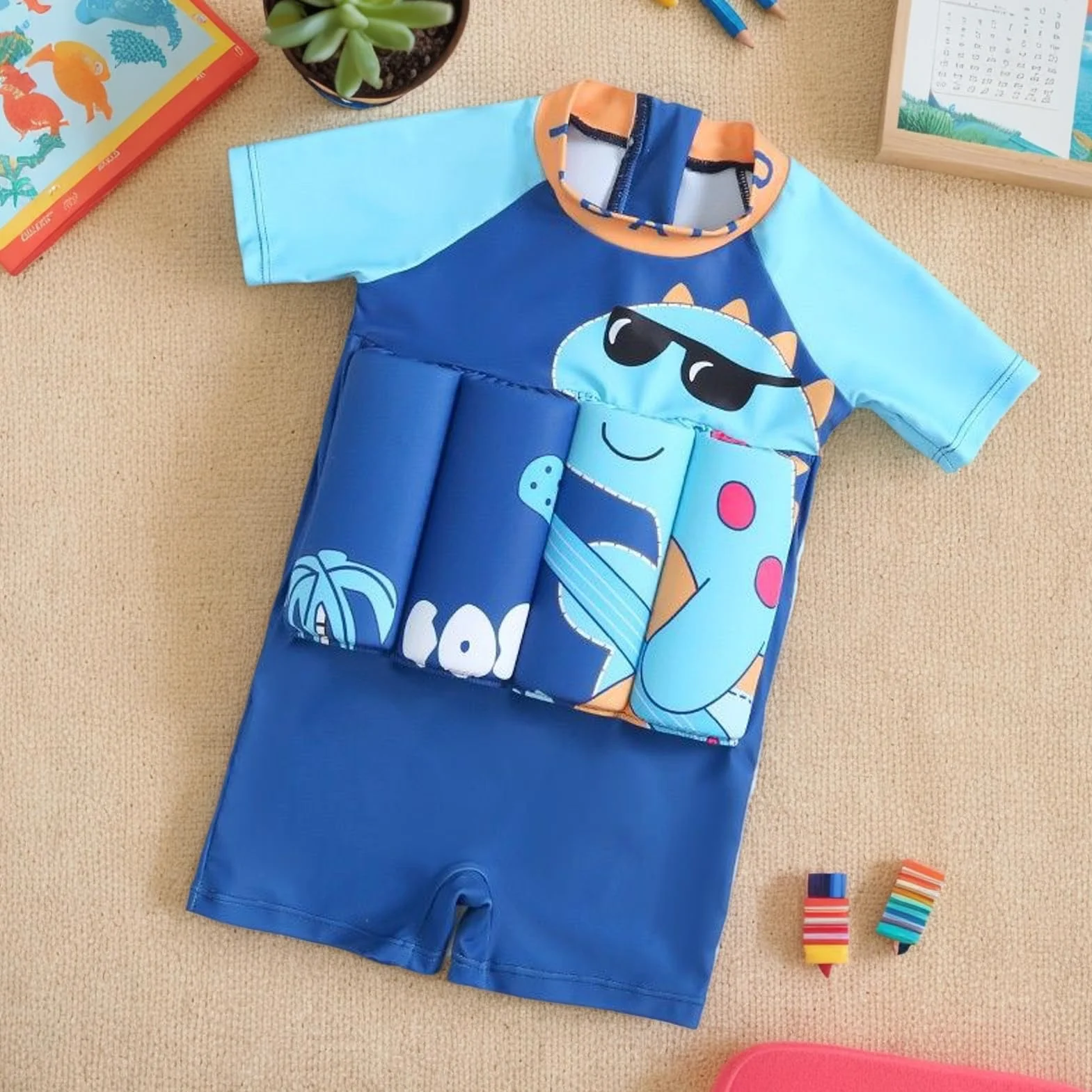 Traje Flotante Para Niños Pequeños,Traje de Baño Flotante Bañador Flotador - Chaleco Natación Rápido Secado Motivo Dinosaurio para Niños Niñas Piscina Playa Verano Deportes Acuáticos Natación Exterior