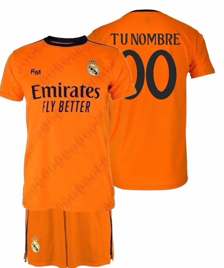 Real Madrid Conjunto Camiseta y Pantalón Personalizado de la Segunda Equipación Temporada 2024-2025 - Réplica Oficial Autorizada con Licencia - Niño