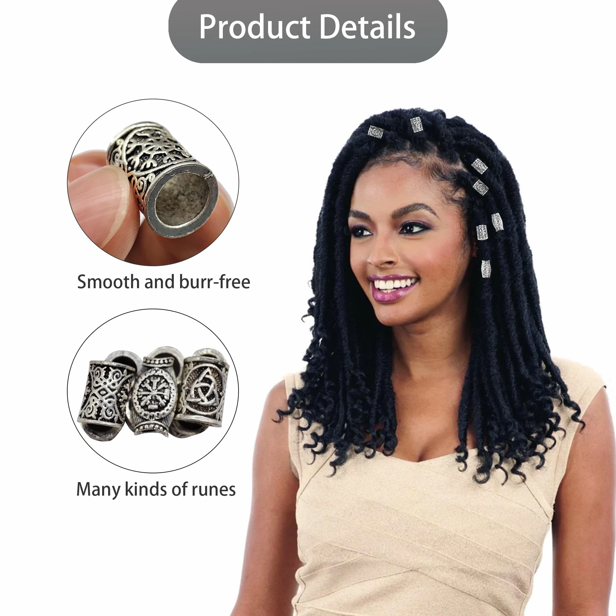 Juego de 9 cuentas vikingas para barba vikinga, para rastas y barba, juego de perlas vikingas nórdicas para mujeres y hombres, trenzas, decoración para trenzar el cabello, joyas de bricolaje