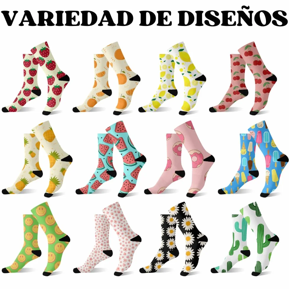 Calcetines Personalizados - Sube hasta 4 fotos - Estilo Divertido de Frutas , Regalo Original para Hombre o Mujer - Diseños Coloridos y Graciosos - Perfectos para Cualquier Ocasión - Talla Unica