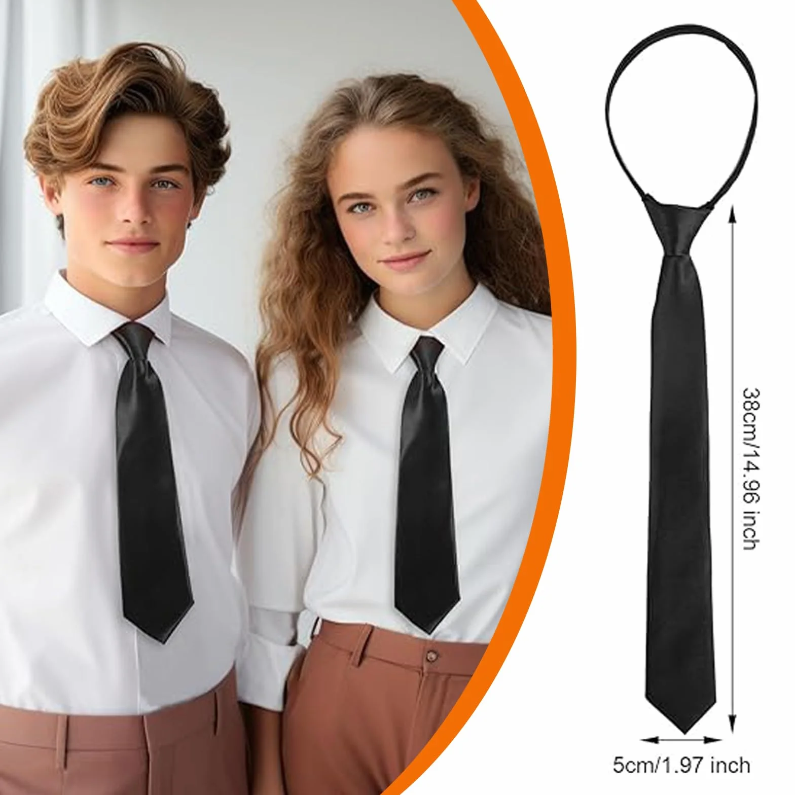 Corbata infantil preanudada de satén con cremallera ajustable 38 cm largo para niño, niña, formal, boda, celebración uniforme escolar