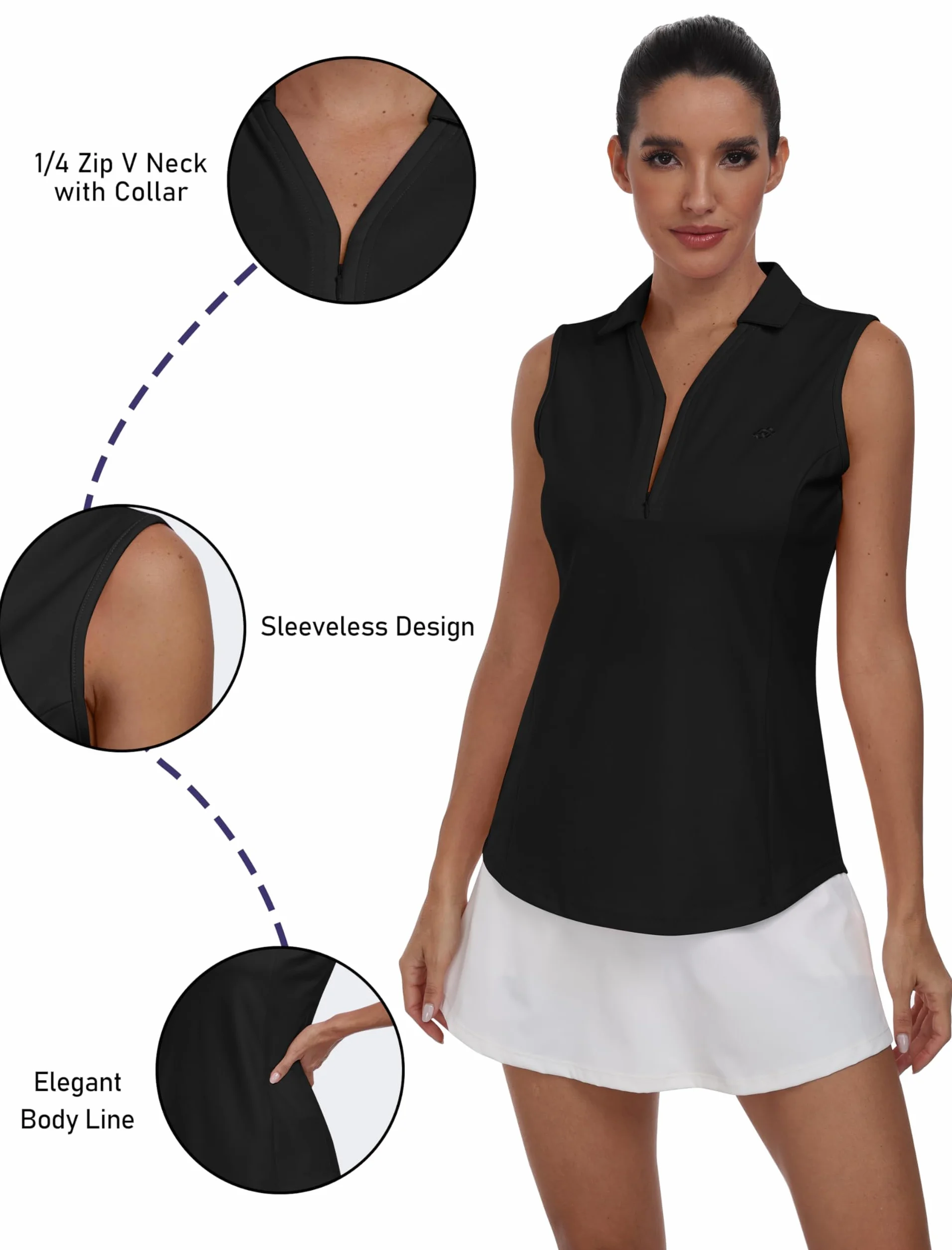 Mujer Polo sin Manga Deportes Tenis Golf Poloshirt con Botón Verano Correr Camiseta Trabajo Transpirable Yoga Tops